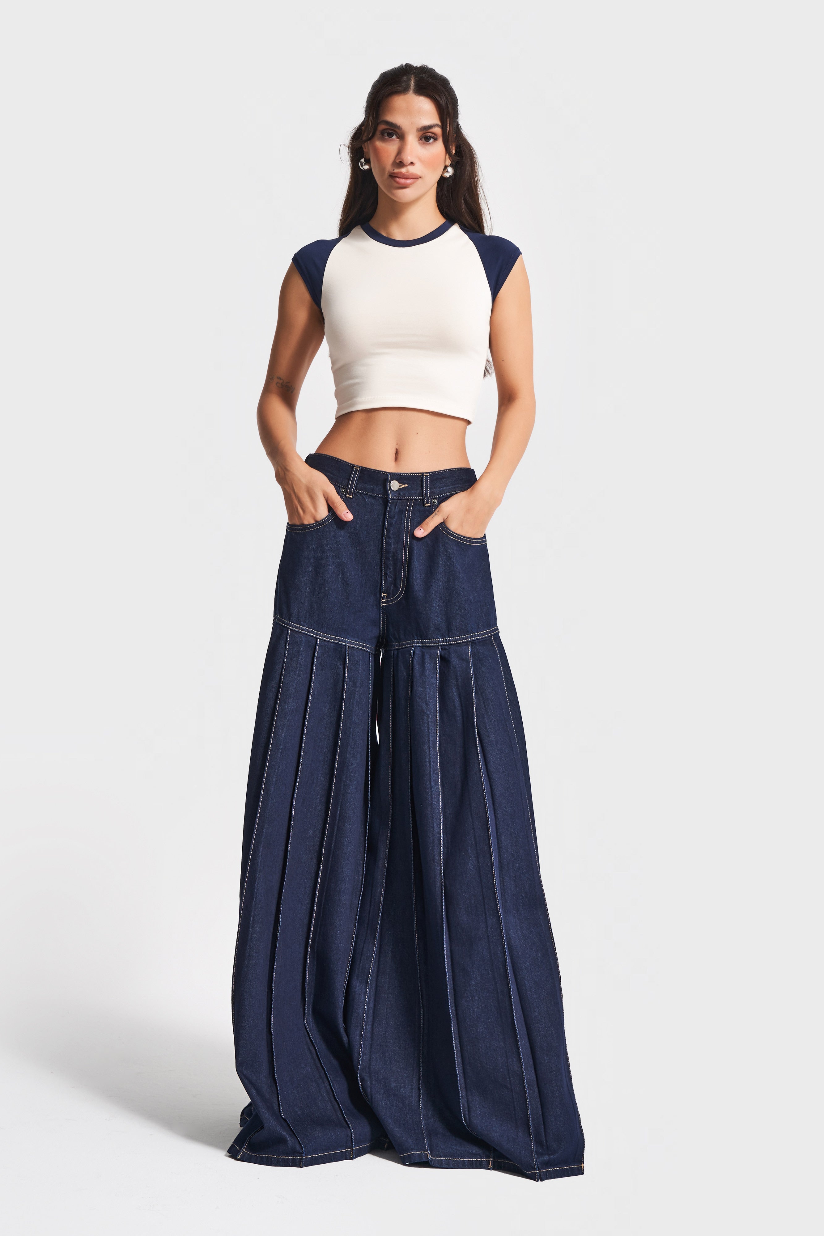 Women's Indigo Color 7w5-50 Elephant Leg Fit Super Baggy Viscose Fabric Design Denim Jean