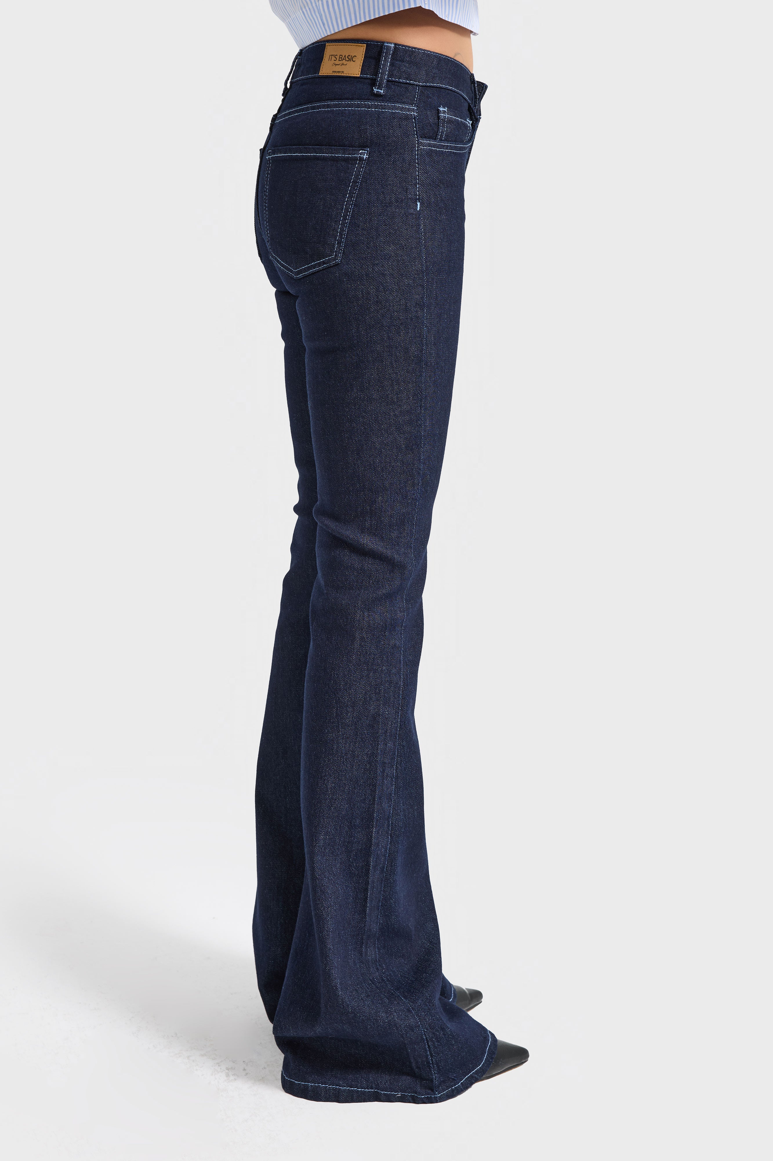 Kadın İndigo Renk 7w5-50 Flare Fit Viskon Elastan Kumaş Denim Jean