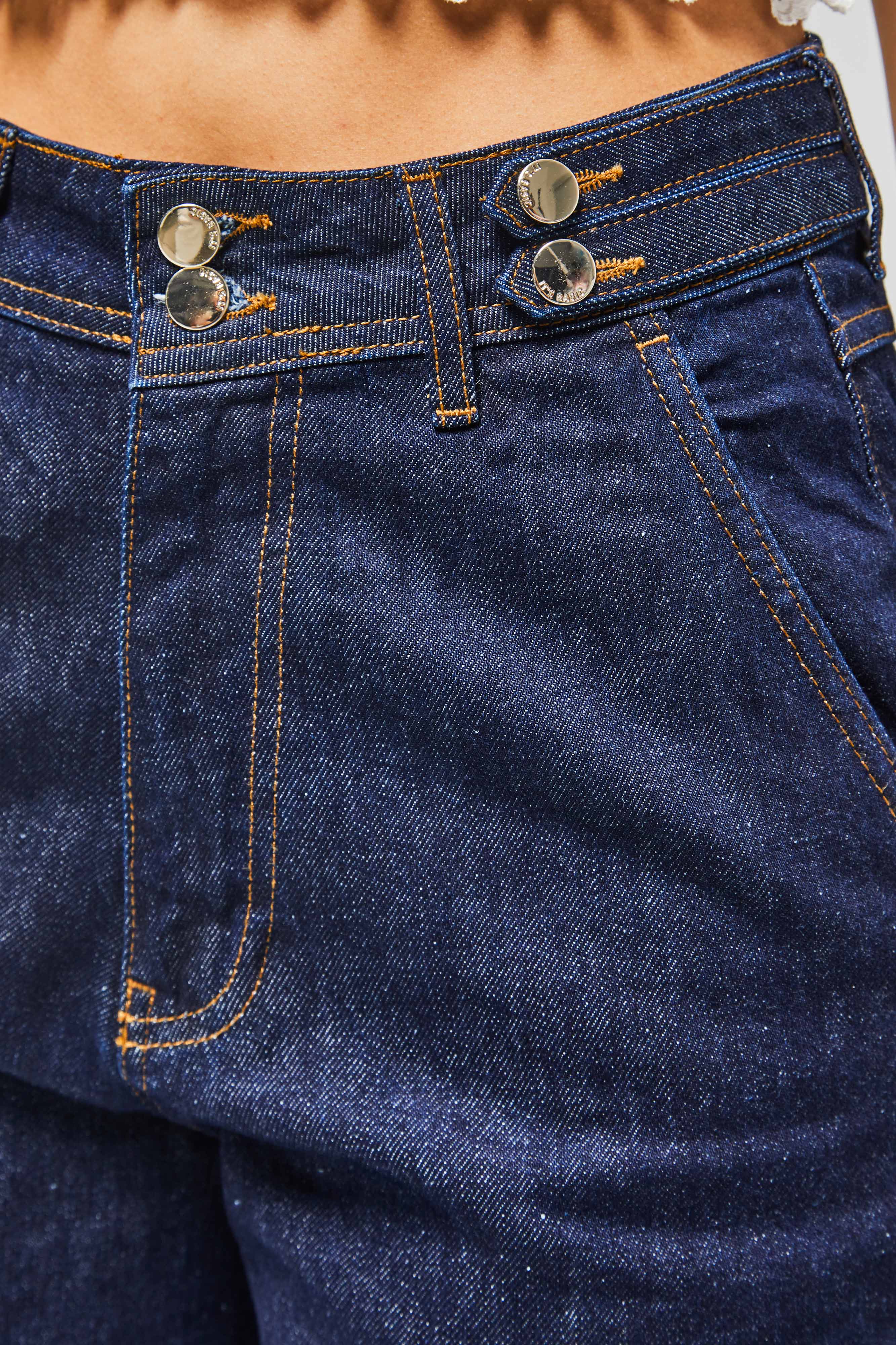 Kadın İndigo Renk 7w5-50 Kemer Detaylı Wide Leg Fit %100 Koton Denim Jean