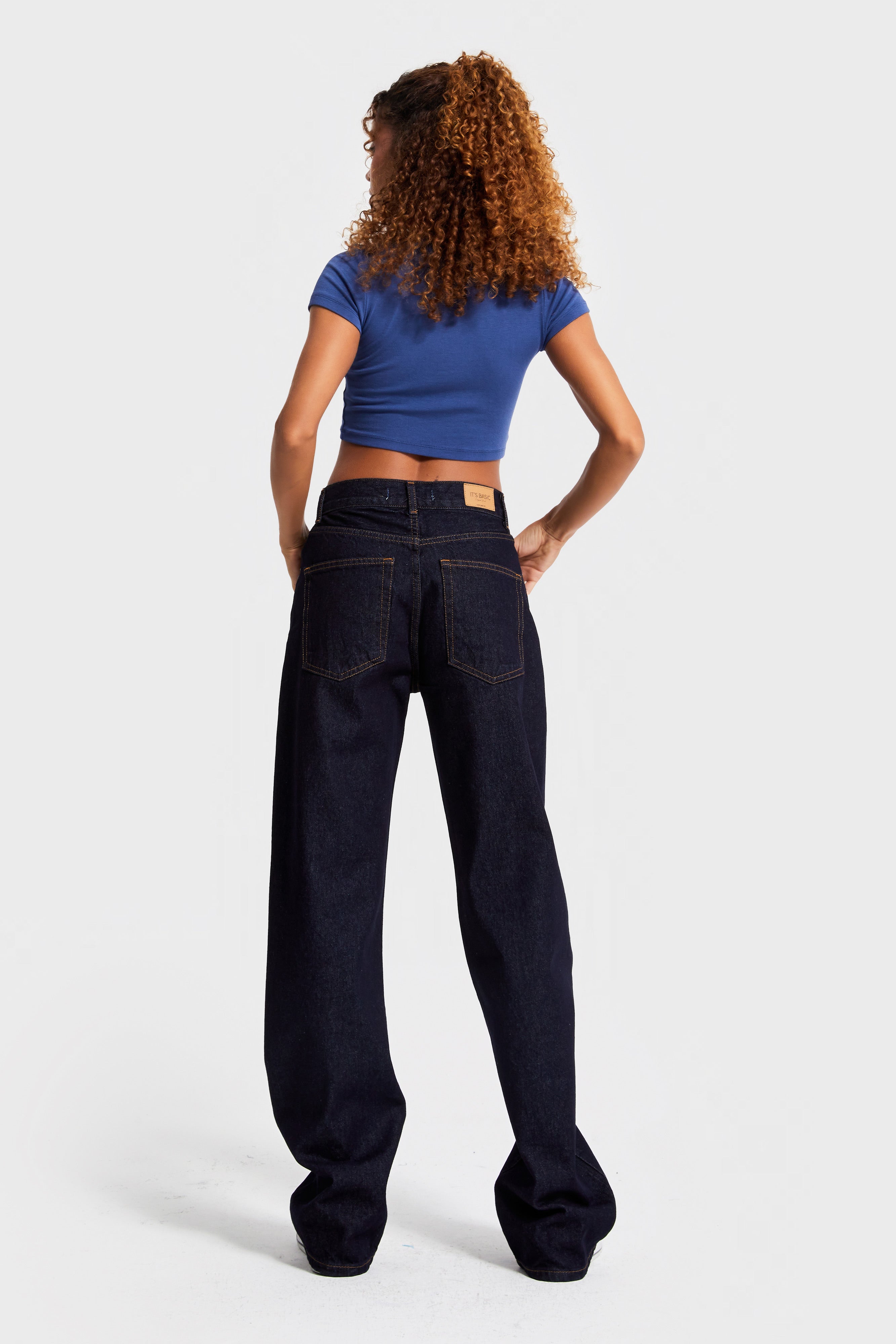 Kadın İndigo Renk 7w5-50 Loose Fit Orta Bel İç Boy 80cm %100 koton Denim Jean