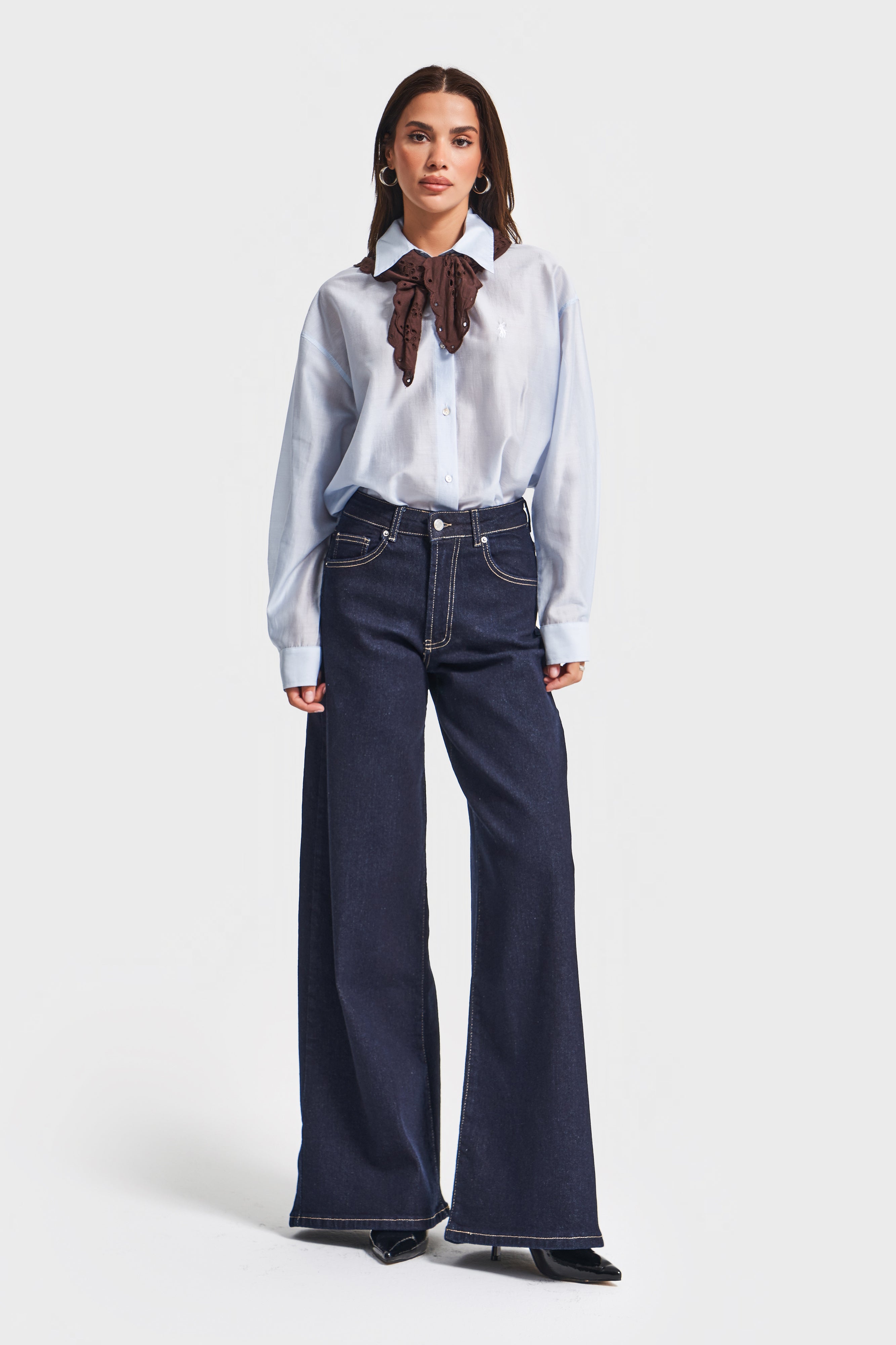 Kadın İndigo Renk 7w5-50 LYL36 Palazzo Fit Esnek Kumaş İç Boy 80cm Denim Jean