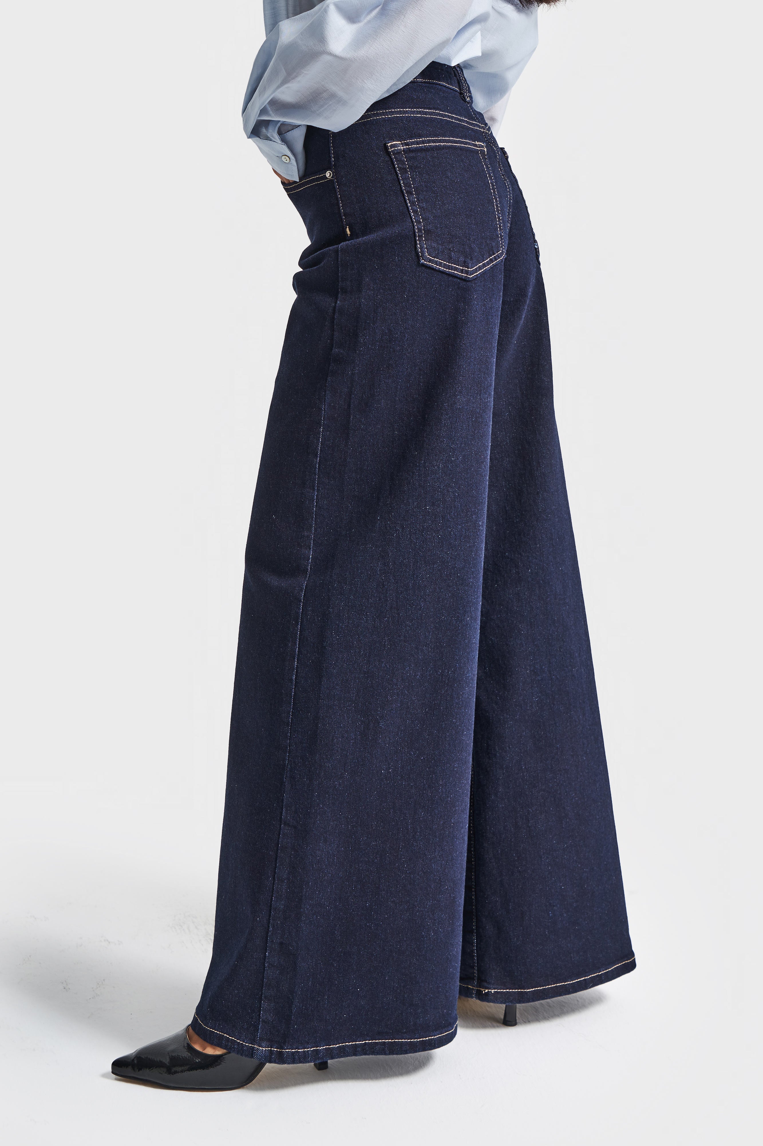 Kadın İndigo Renk 7w5-50 LYL36 Palazzo Fit Esnek Kumaş İç Boy 80cm Denim Jean