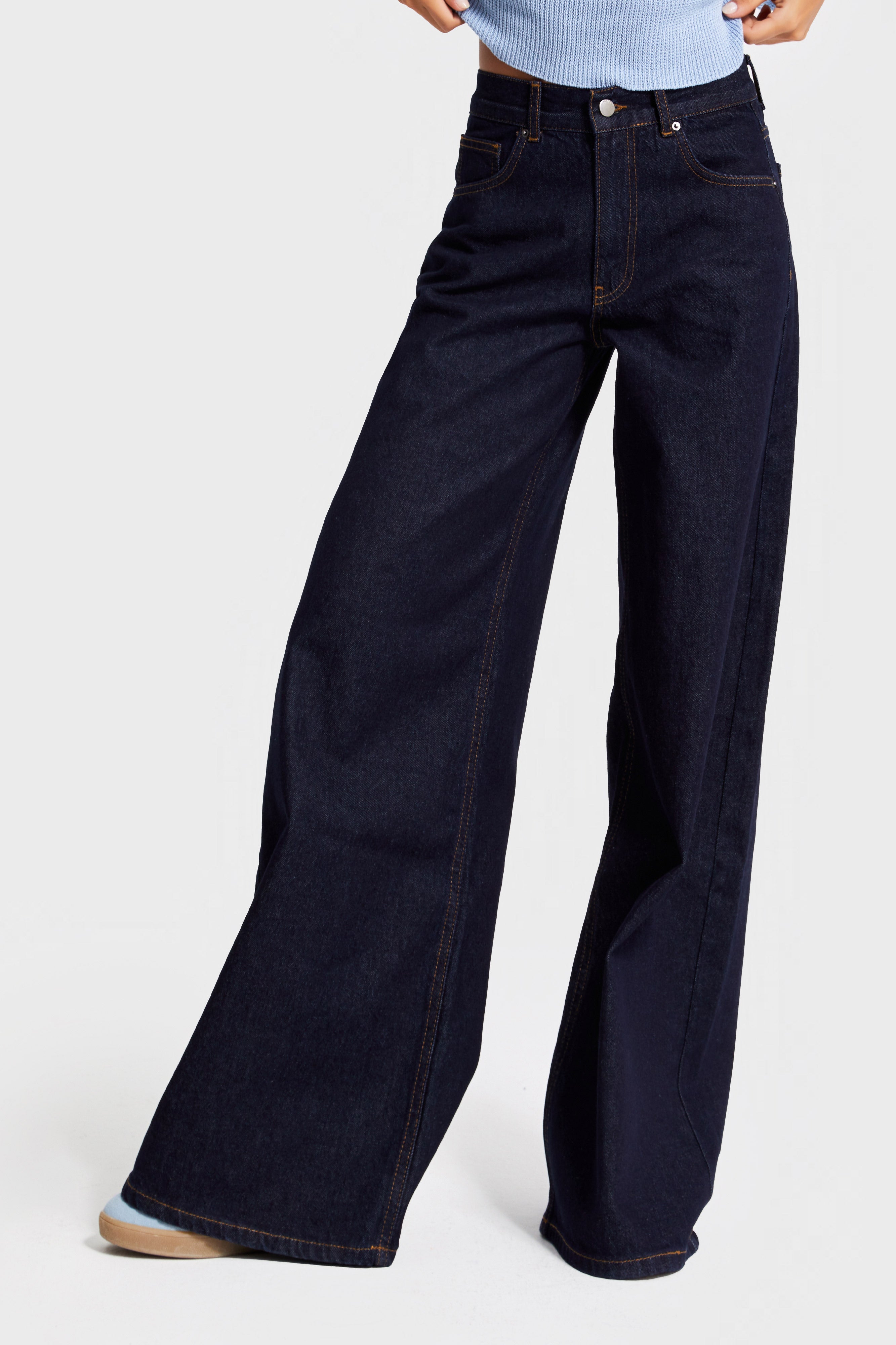 Kadın İndigo Renk 7w5-50 Palazzo Fit %100 Koton İç Boy 80cm Denim Jean