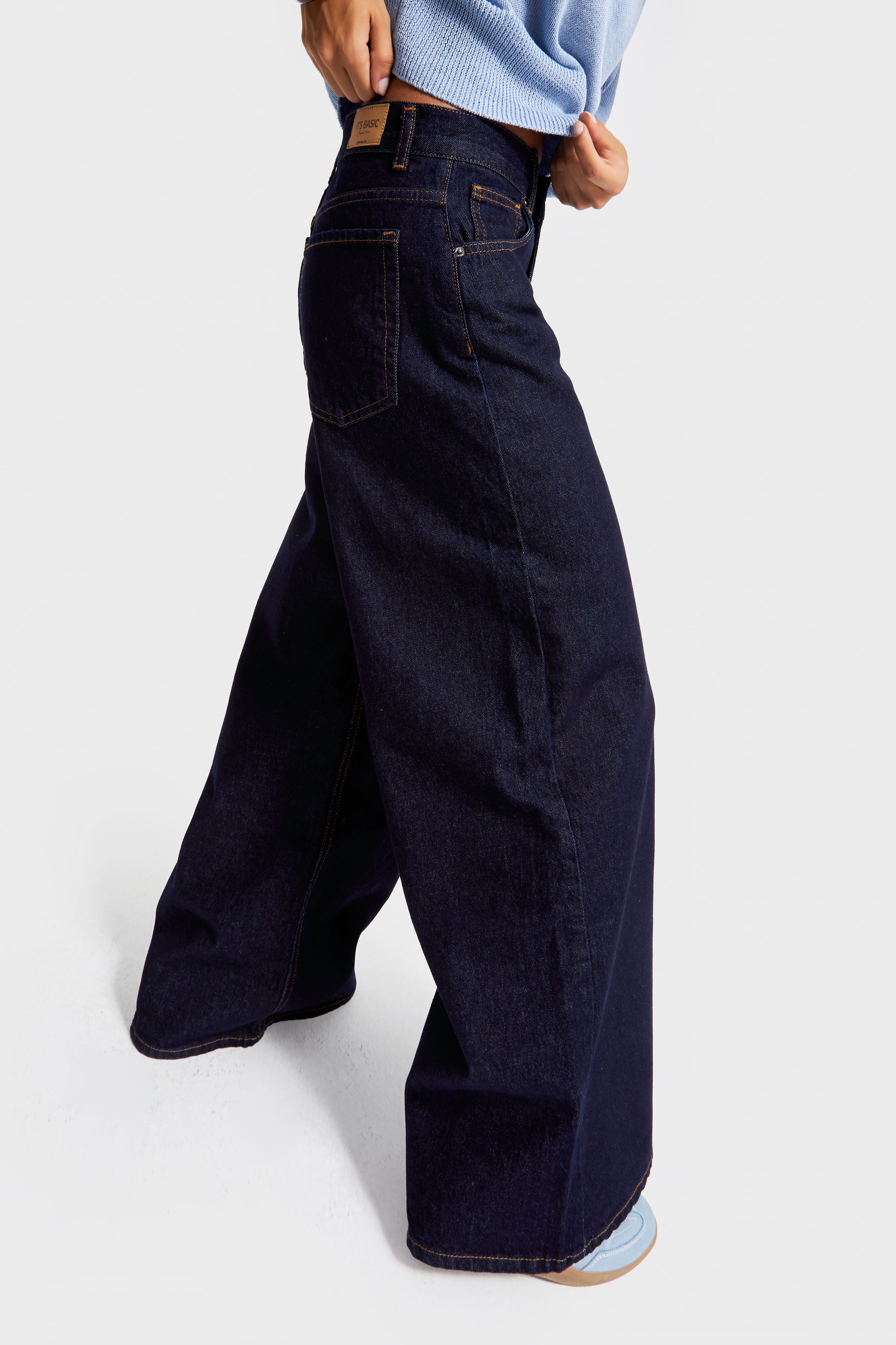 Kadın İndigo Renk 7w5-50 Palazzo Fit %100 Koton İç Boy 80cm Denim Jean