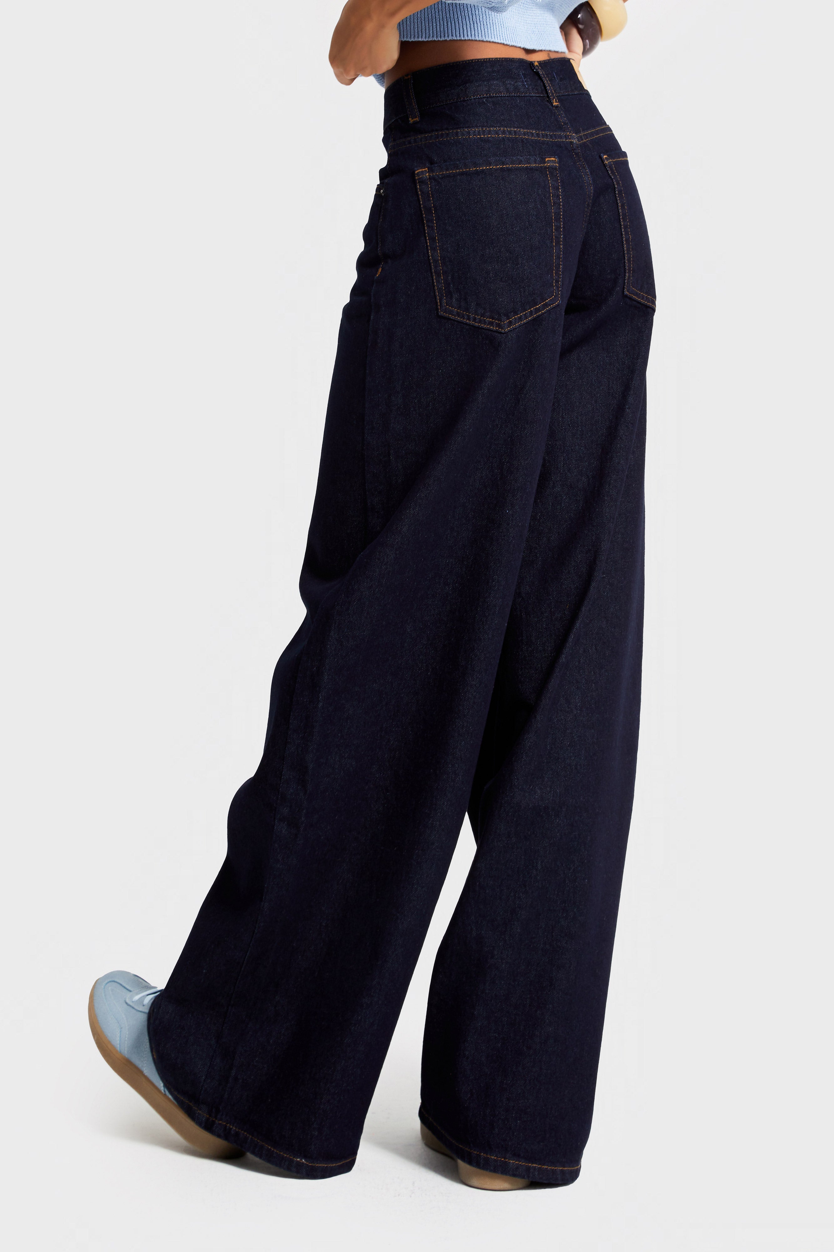 Kadın İndigo Renk 7w5-50 Palazzo Fit %100 Koton İç Boy 80cm Denim Jean