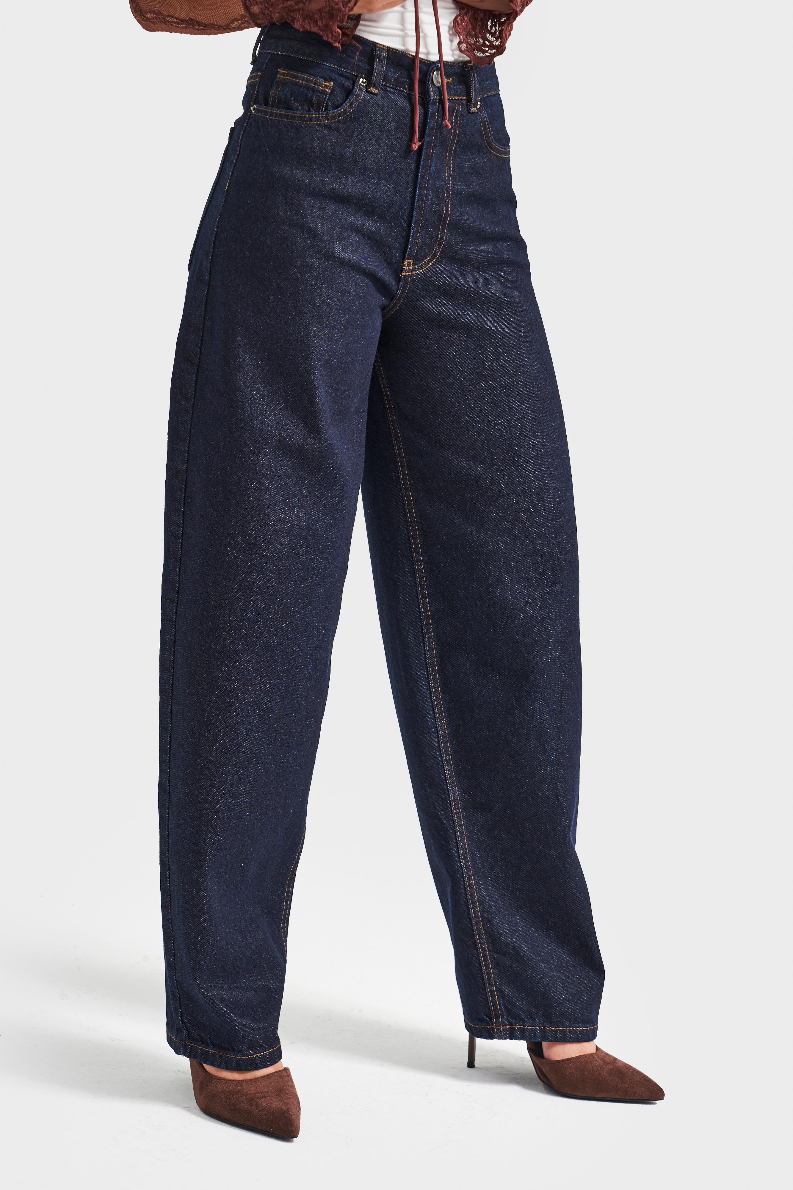 Kadın İndigo Renk Cindy 7w5-50 Skater Fit Bol Kesim İç Boy 80cm Denim Jean