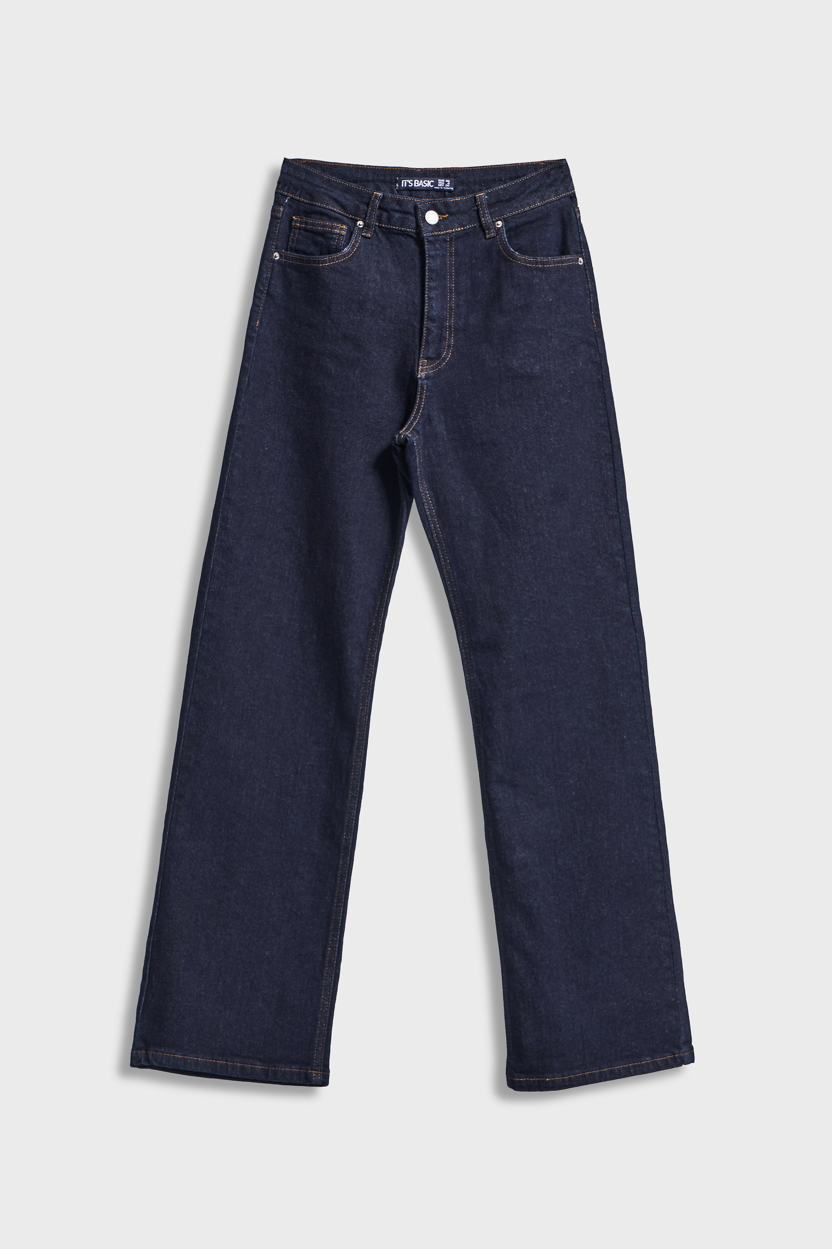 Kadın İndigo Renk 7w5-50 Straingt Fit Yüksek Bel İç Boy 80cm Esnek Kumaş Denim Jean