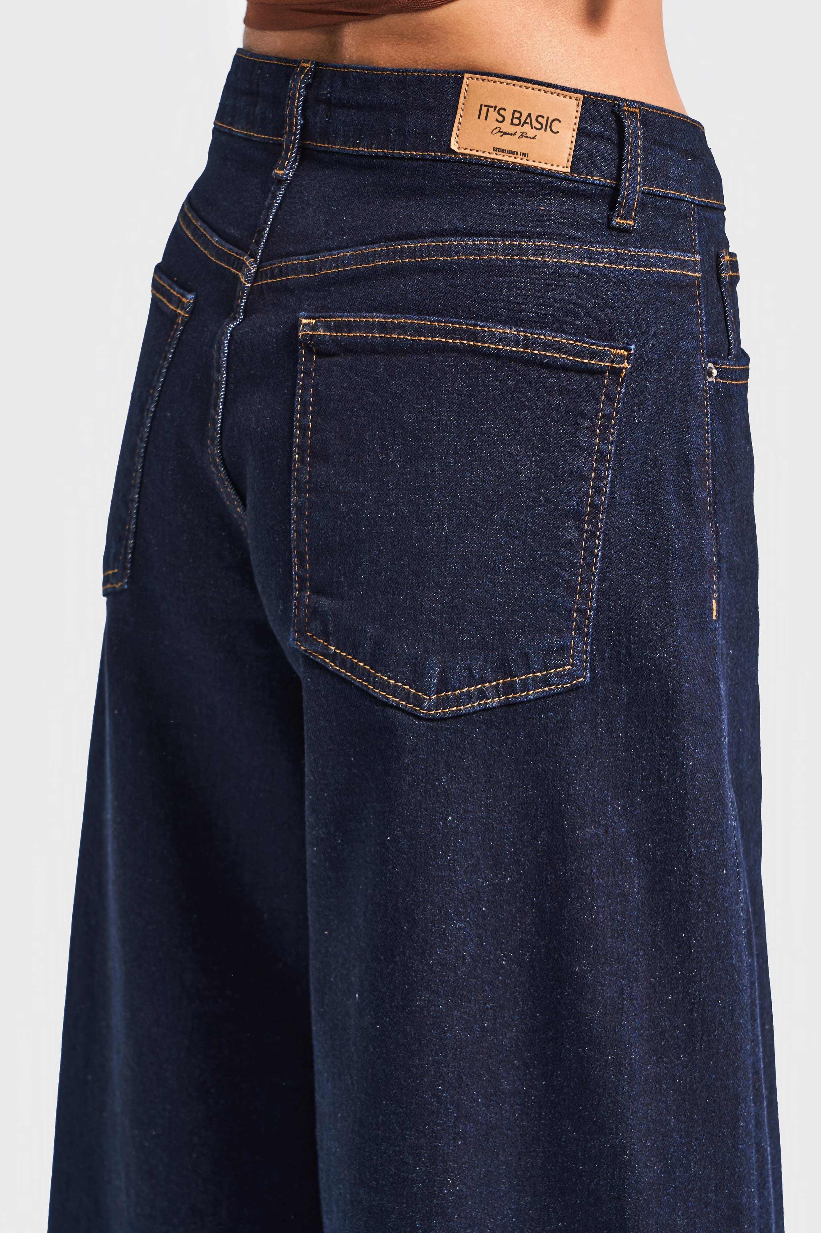 Women's Indigo Color 7w5-50 Super Palazzo Fit Flexible Elastane Fabric Denim Jeans