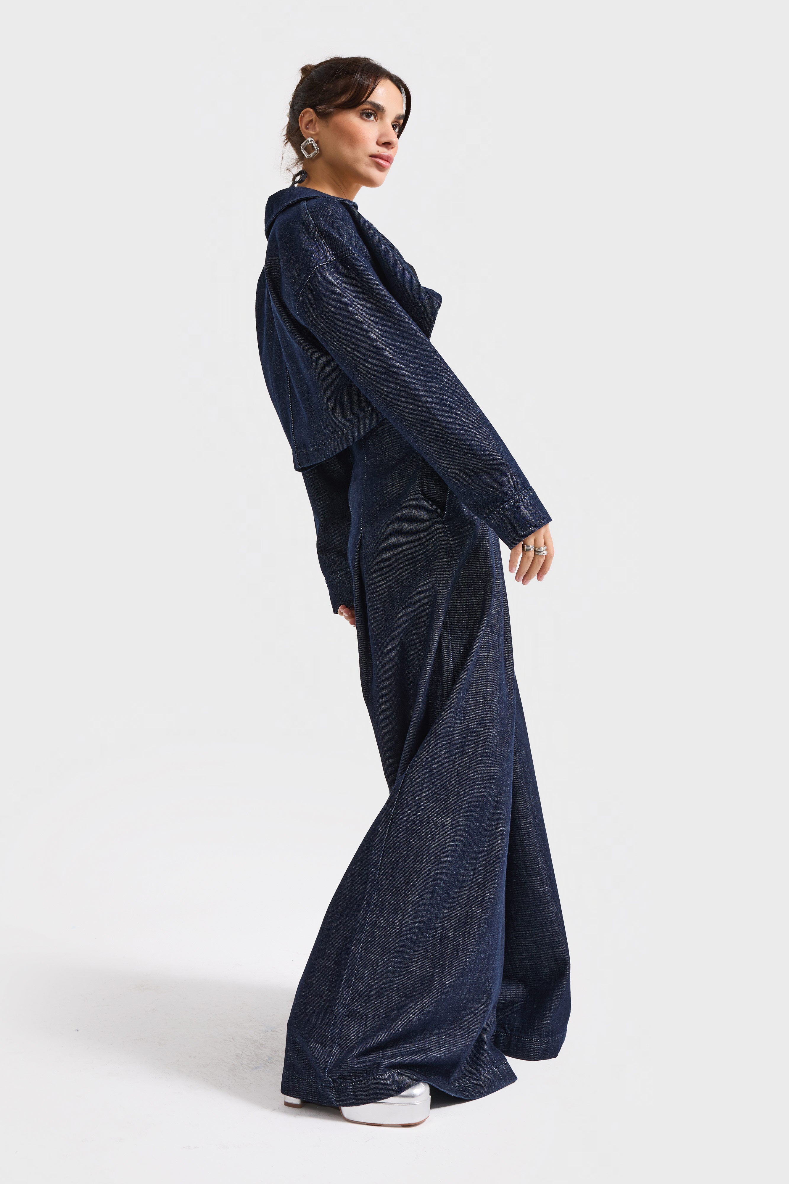 Kadın İndigo Renk 7w5-50 Süper Palazzo Fit Yüksek Bel Özel Tasarım Denim Jean