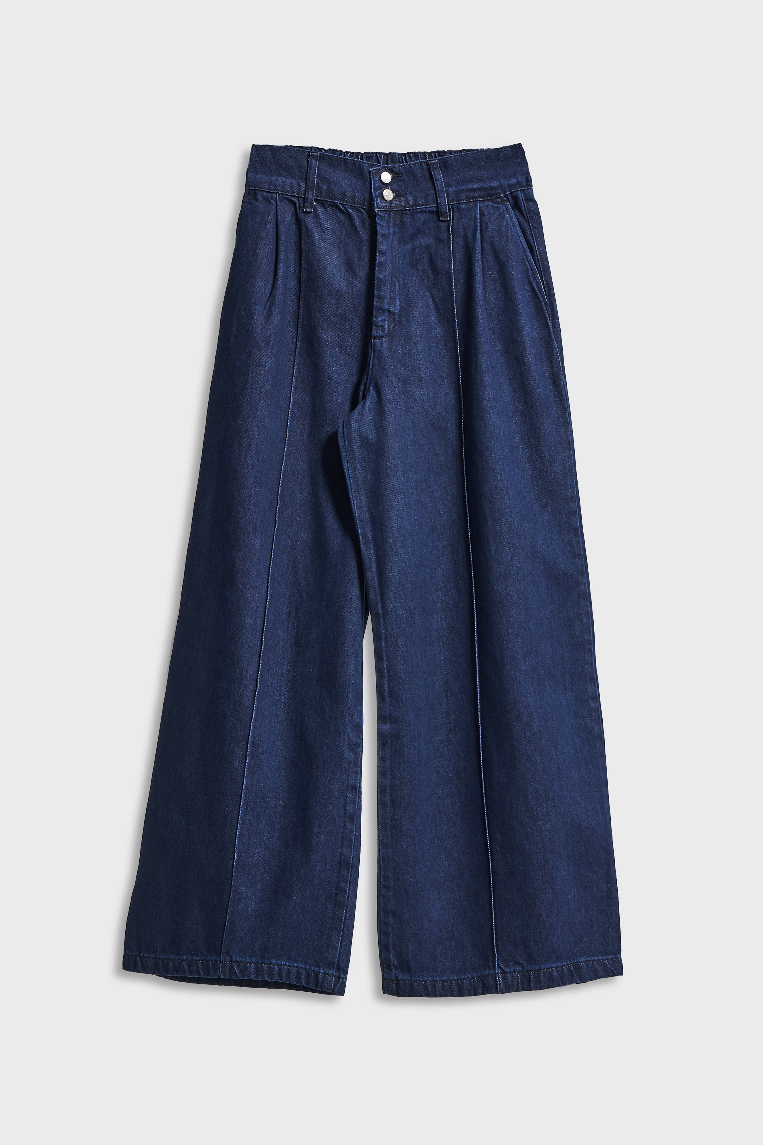 Kadın İndigo Renk 7w5-50 Wide Leg Fit İç Boy 74cm Bol Kesim Viskon Kumaş Kemer Detaylı Denim Jean