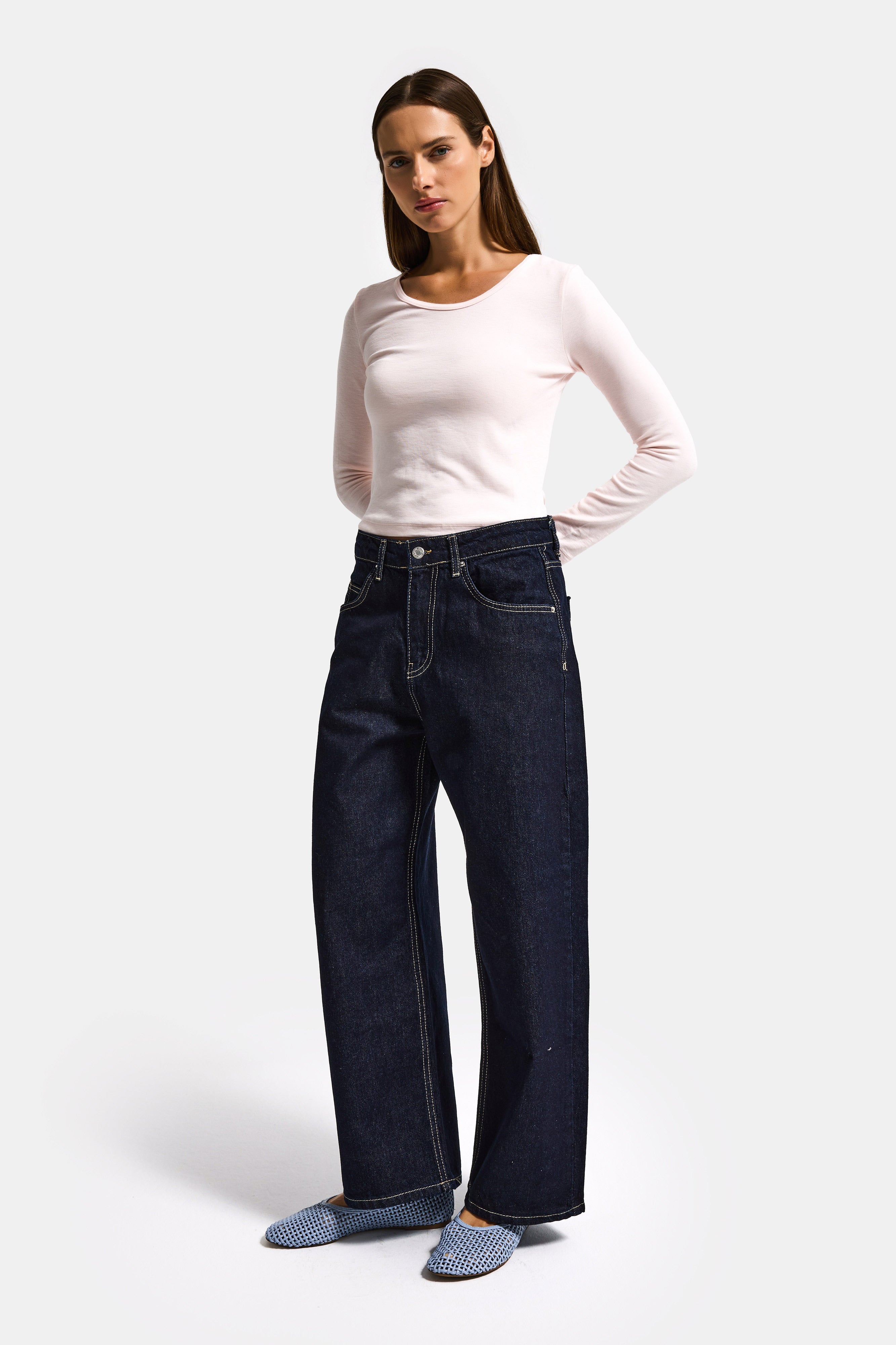 Kadın İndigo Selvedge 7s6-50 Baggy Low Rise Fit Tokyo %100 Koton Denim Jean