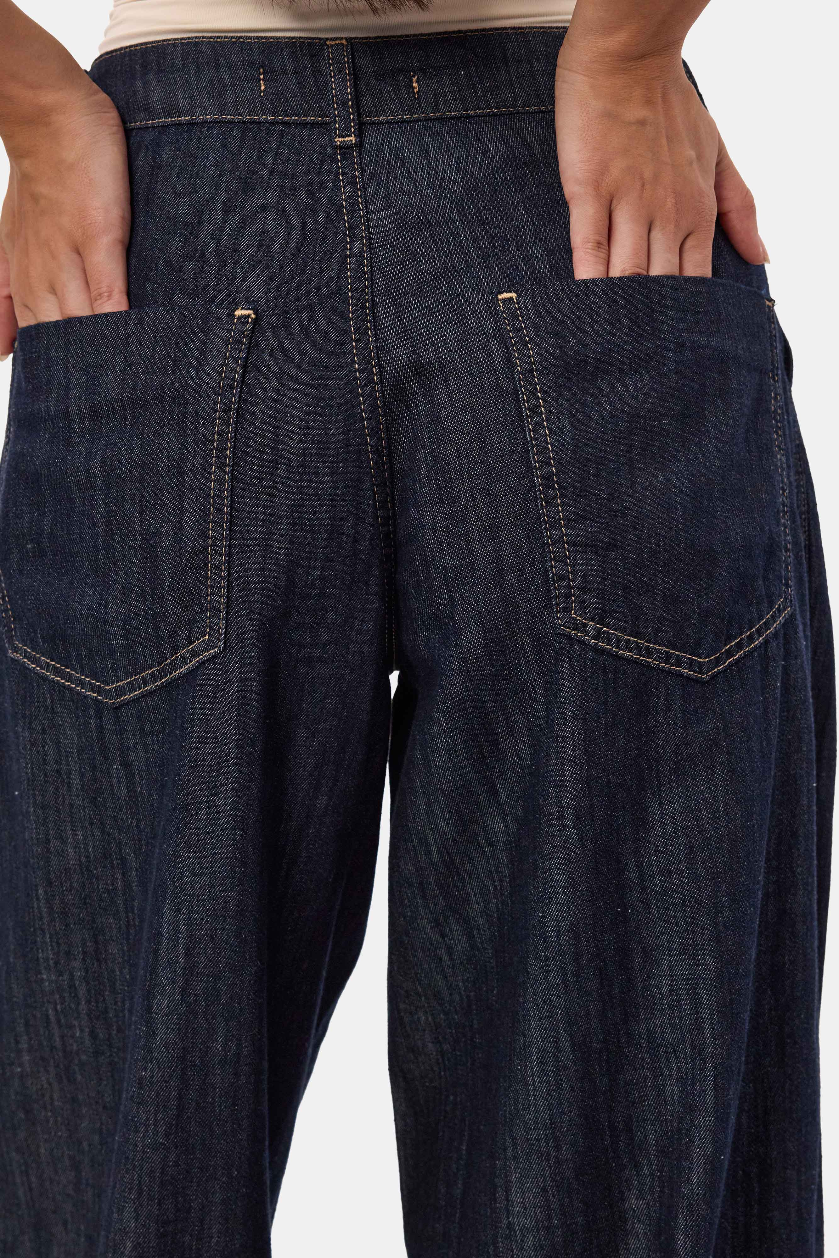 Kadın İndigo Selvedge 7s6-50 Balon Jogger Fit Denim Jean