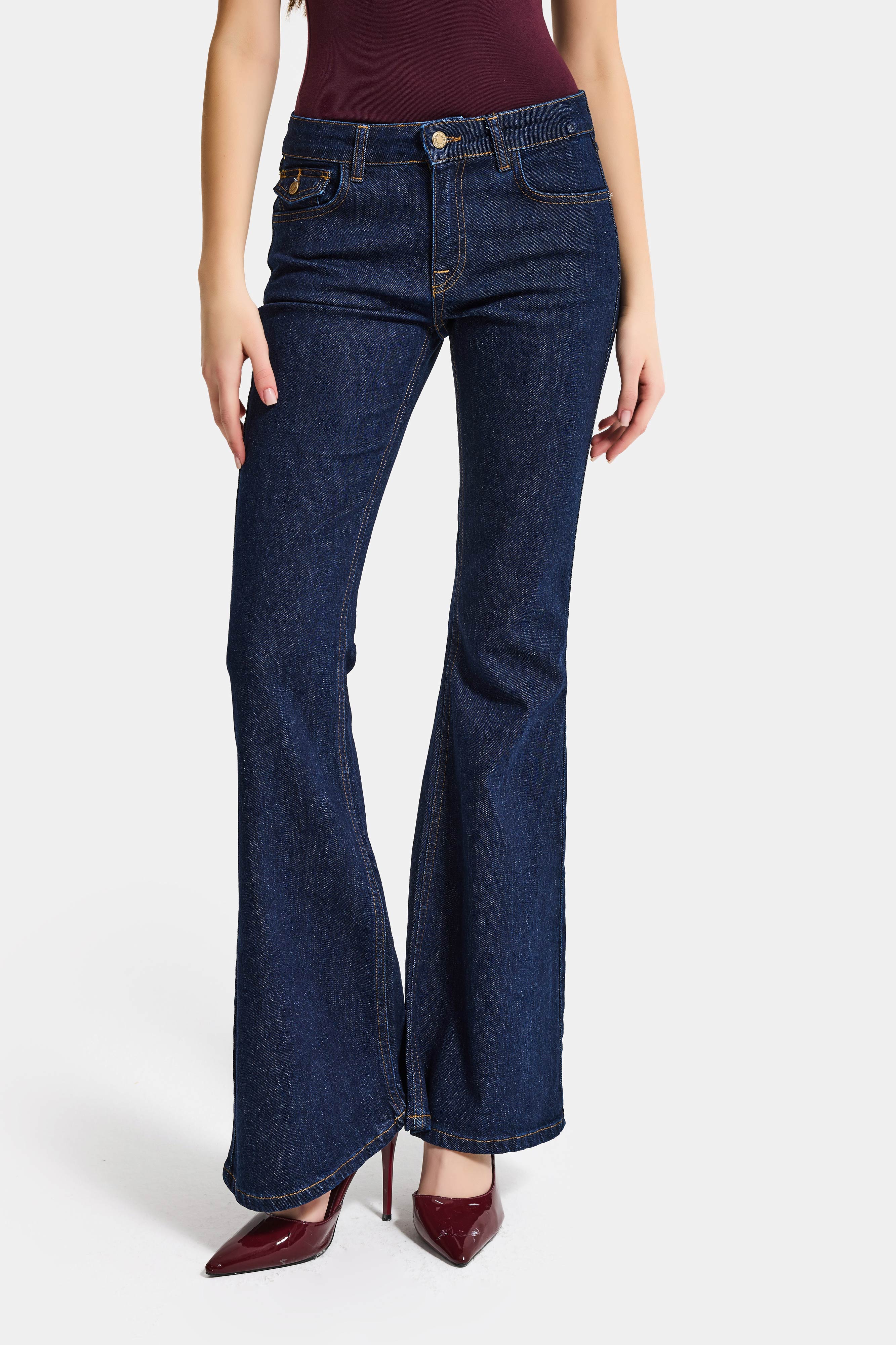 Kadın İndigo Selvedge 7s6-50 SLN05 Flare Fit Esnek Kumaş Denim Jean