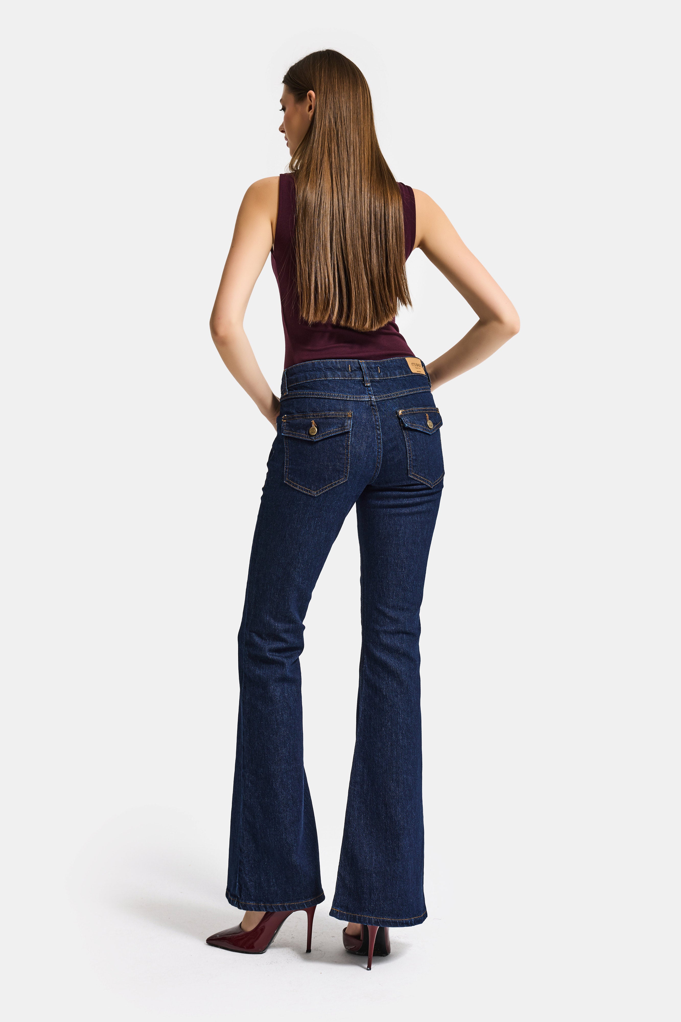 Kadın İndigo Selvedge 7s6-50 Flare Fit Esnek Kumaş Denim Jean