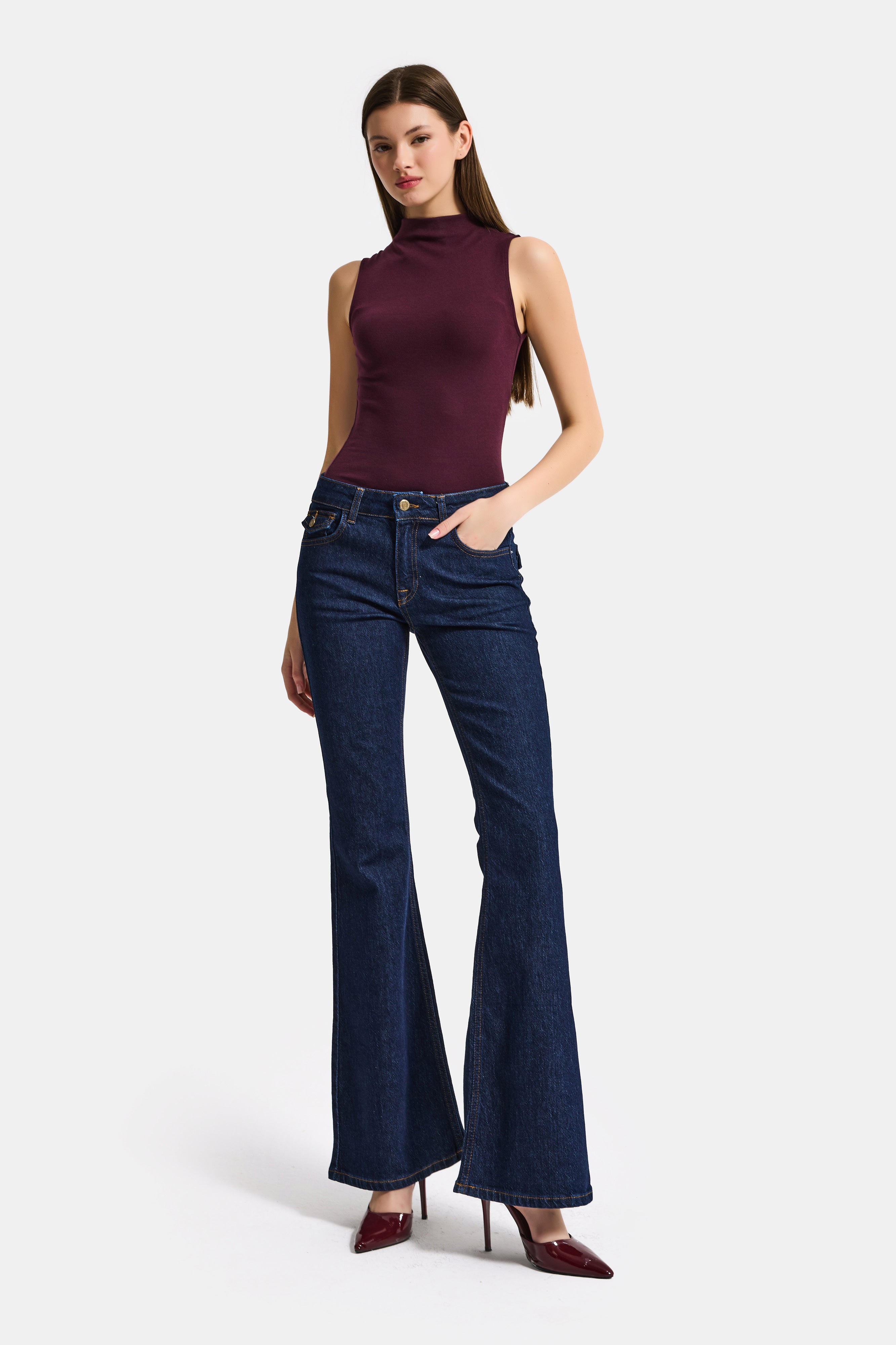 Women's Indigo Selvedge 7s6-50 SLN05 Flare Fit Flexible Fabric Denim Jeans