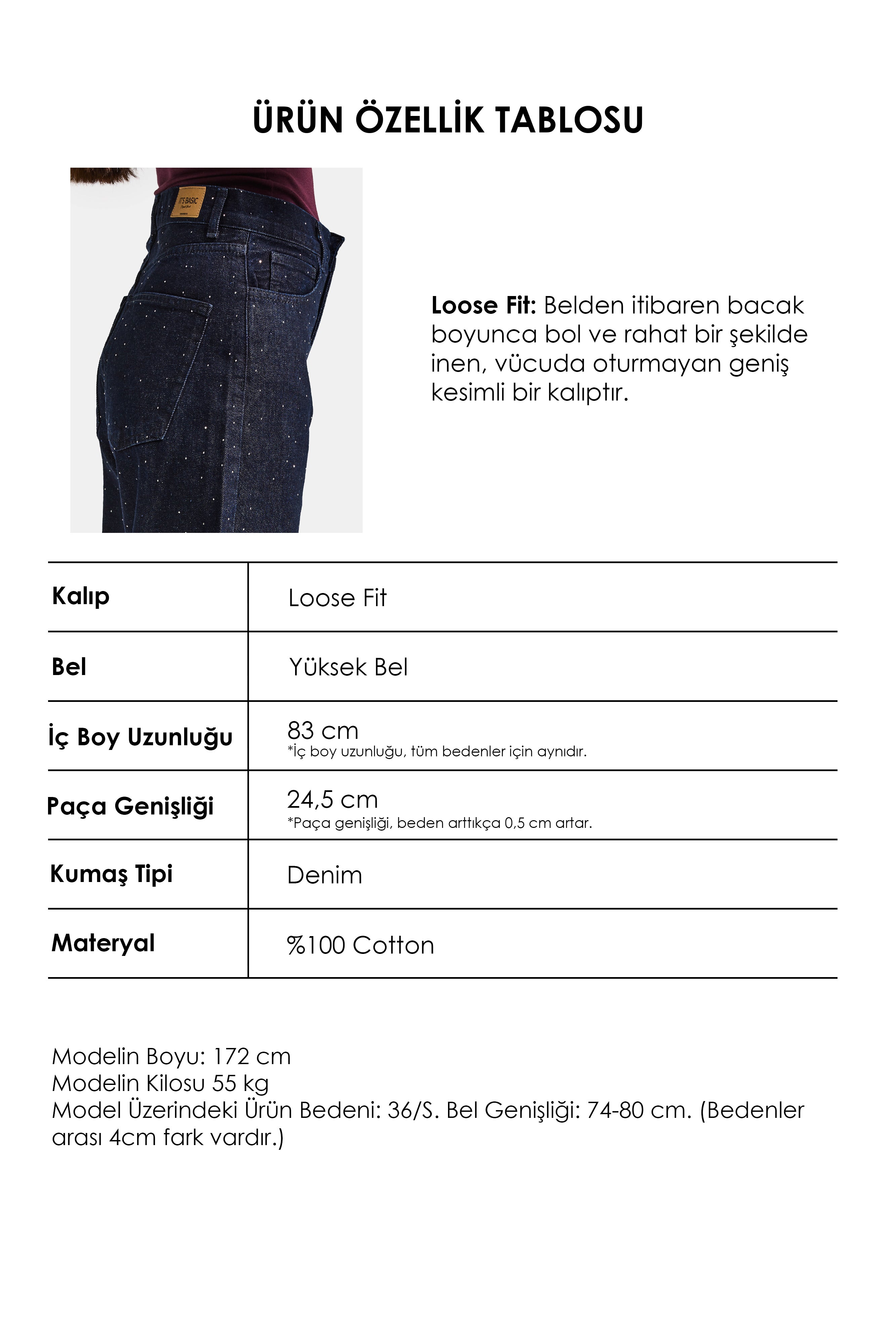 Kadın İndigo Selvedge T-7s6-50 Loose Fit Nakış Dantel Desenli Özel Tasarım Denim Jean