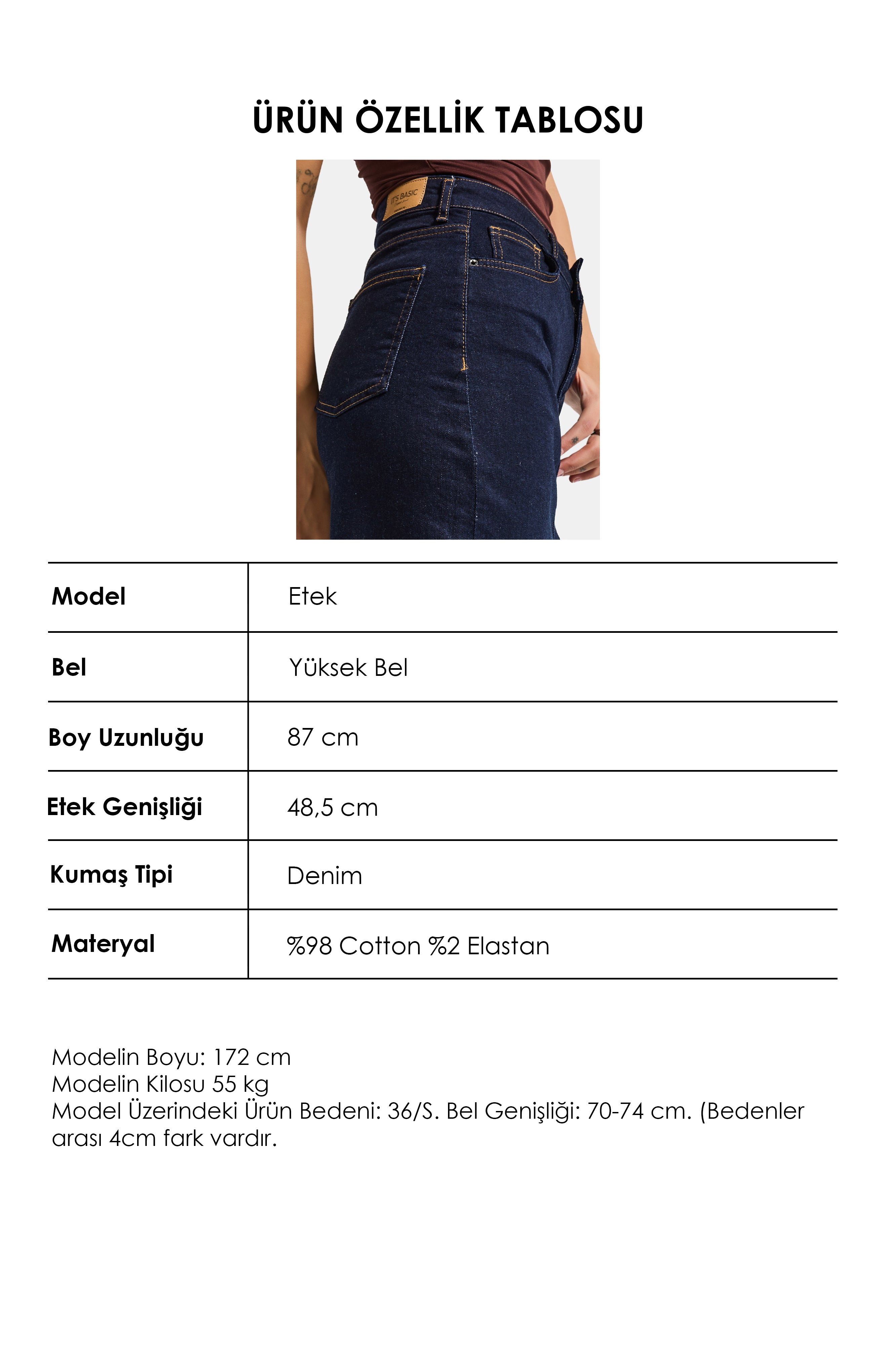 Kadın İndigo Selvedge 7s6-50 Maxi Yandan Yırtmaç Detaylı Tasarım Likralı Kumaş Denim Etek