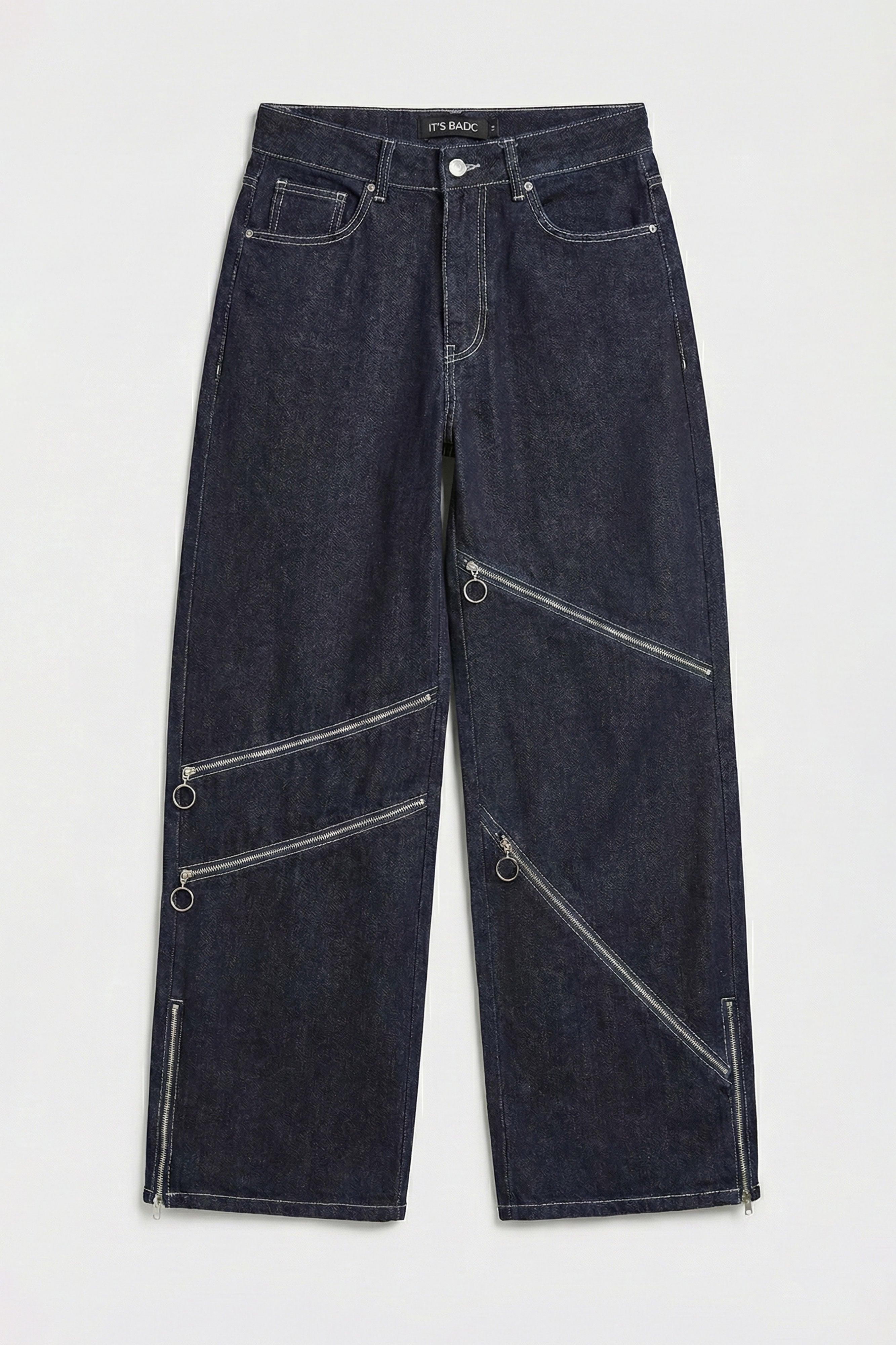 Kadın İndigo Selvedge 7s6-50 Süper Baggy Fit Fermuar Detaylı Özel Tasarım Denim Jean
