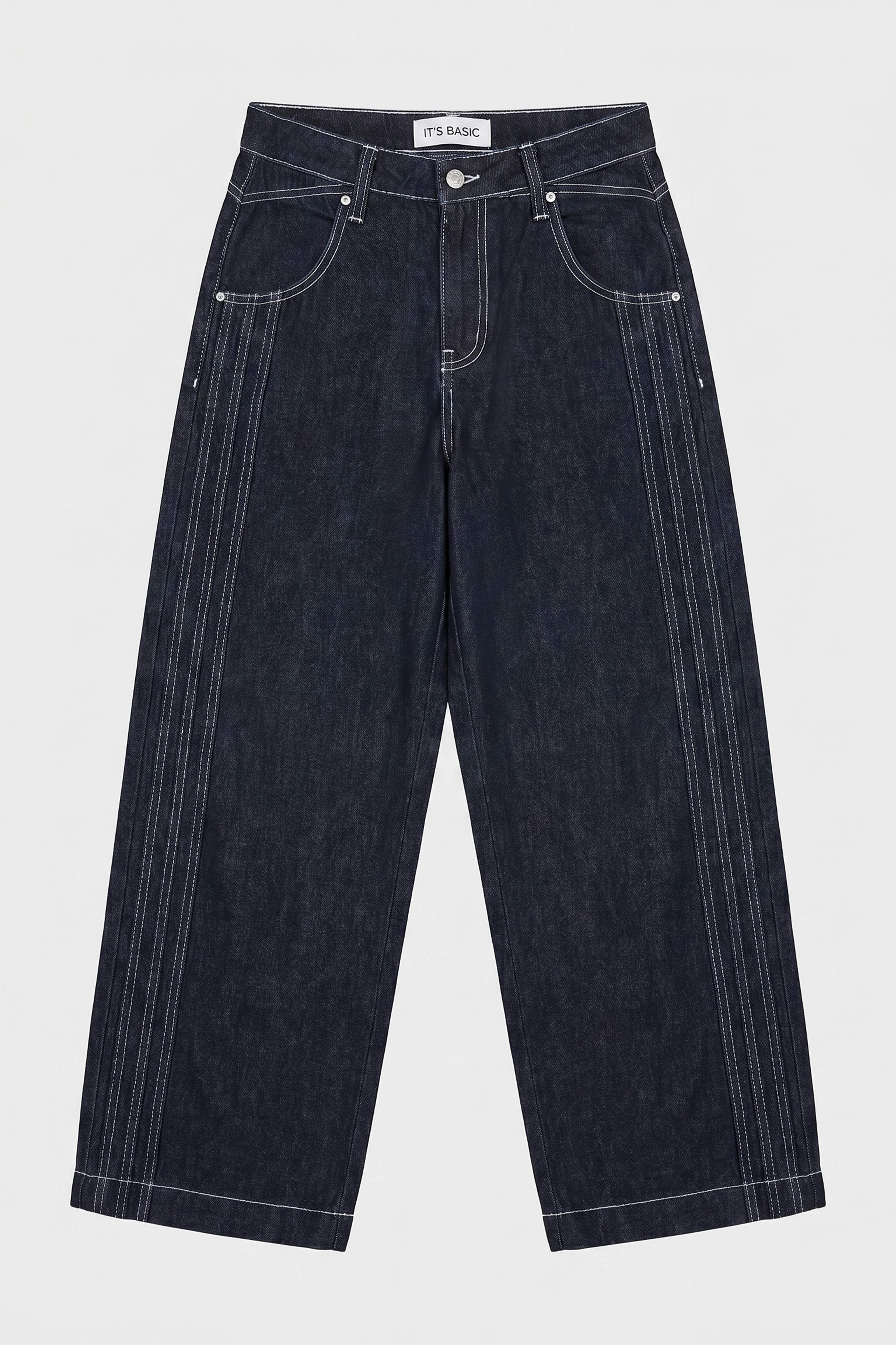 Kadın İndigo Selvedge 7s6-50 Süper Baggy Fit Nakışlı Tasarım Denim Jean