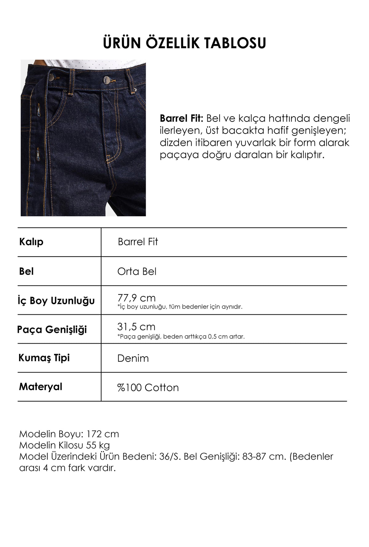 Kadın İndigo Selvedge 7w6-50 Barrel Fit Kemer Detaylı Denim Jean