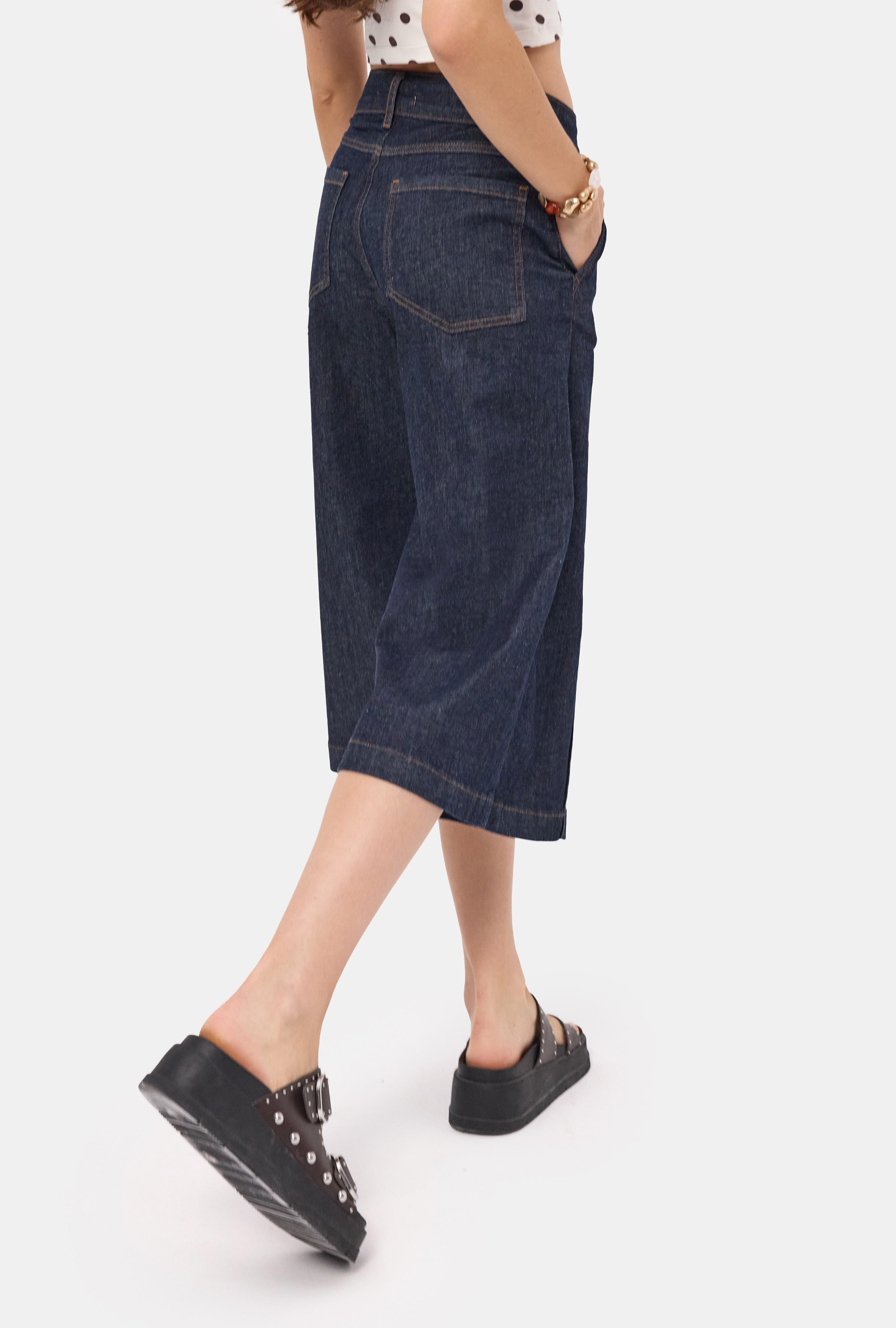 Kadın İndigo Selvedge 7w6-50 Maxi Denim Bermuda Jort