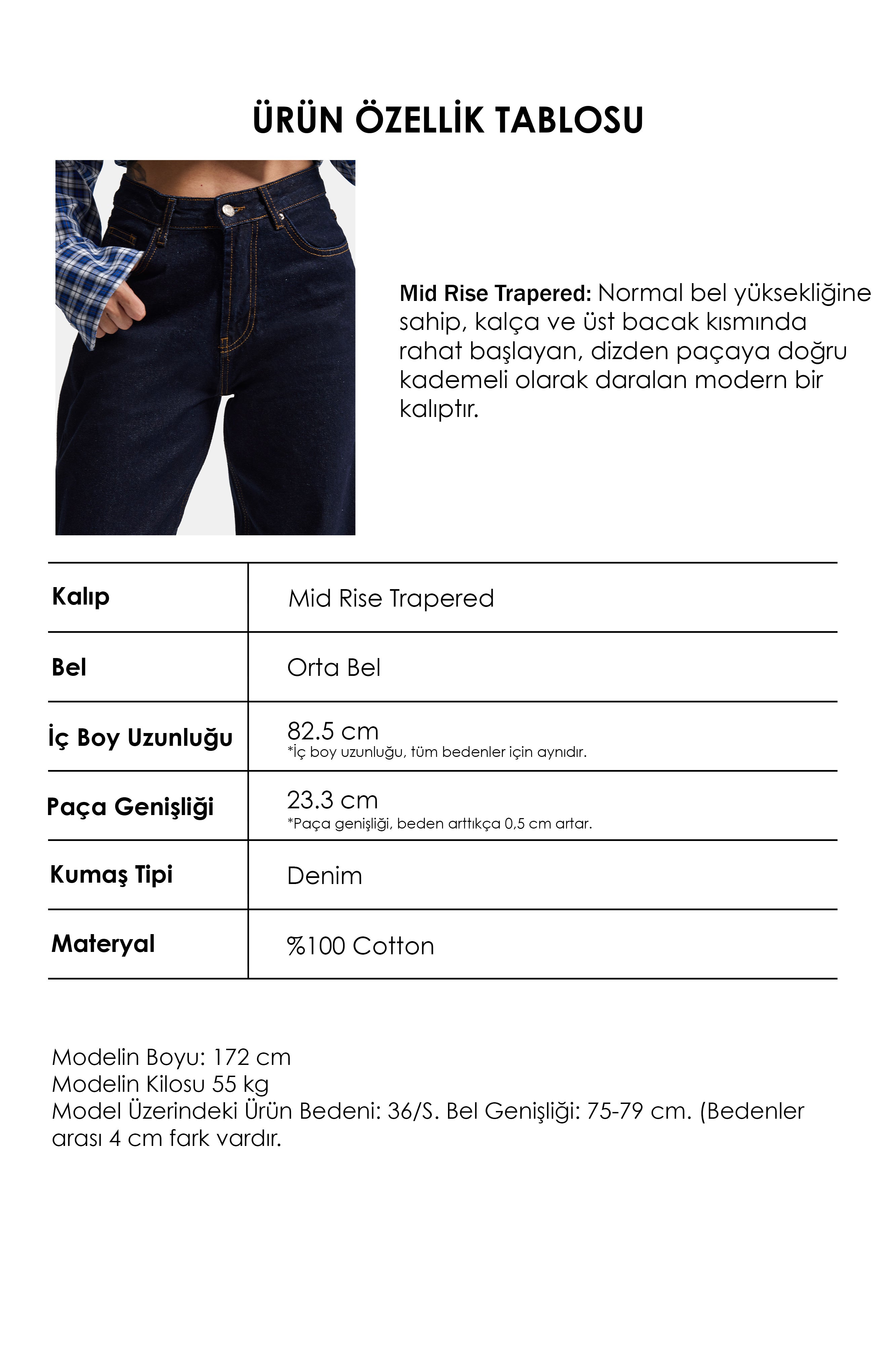Kadın İndigo Selvedge 7w6-50 Mid Rise Trapered TT49 Denim Jean