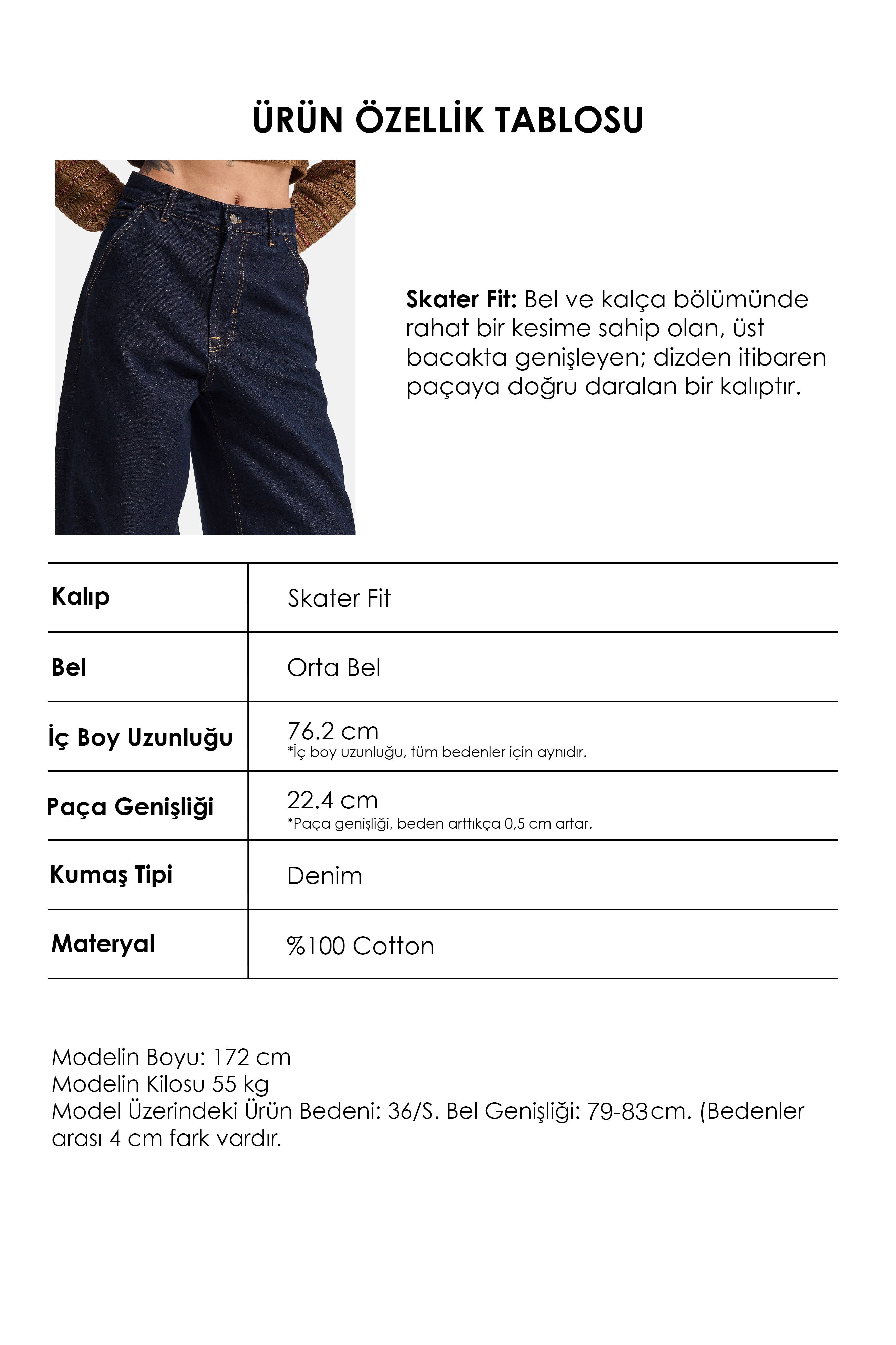 Kadın İndigo Selvedge 7w6-50 Skater Fit Bol Kesim Denim Jean