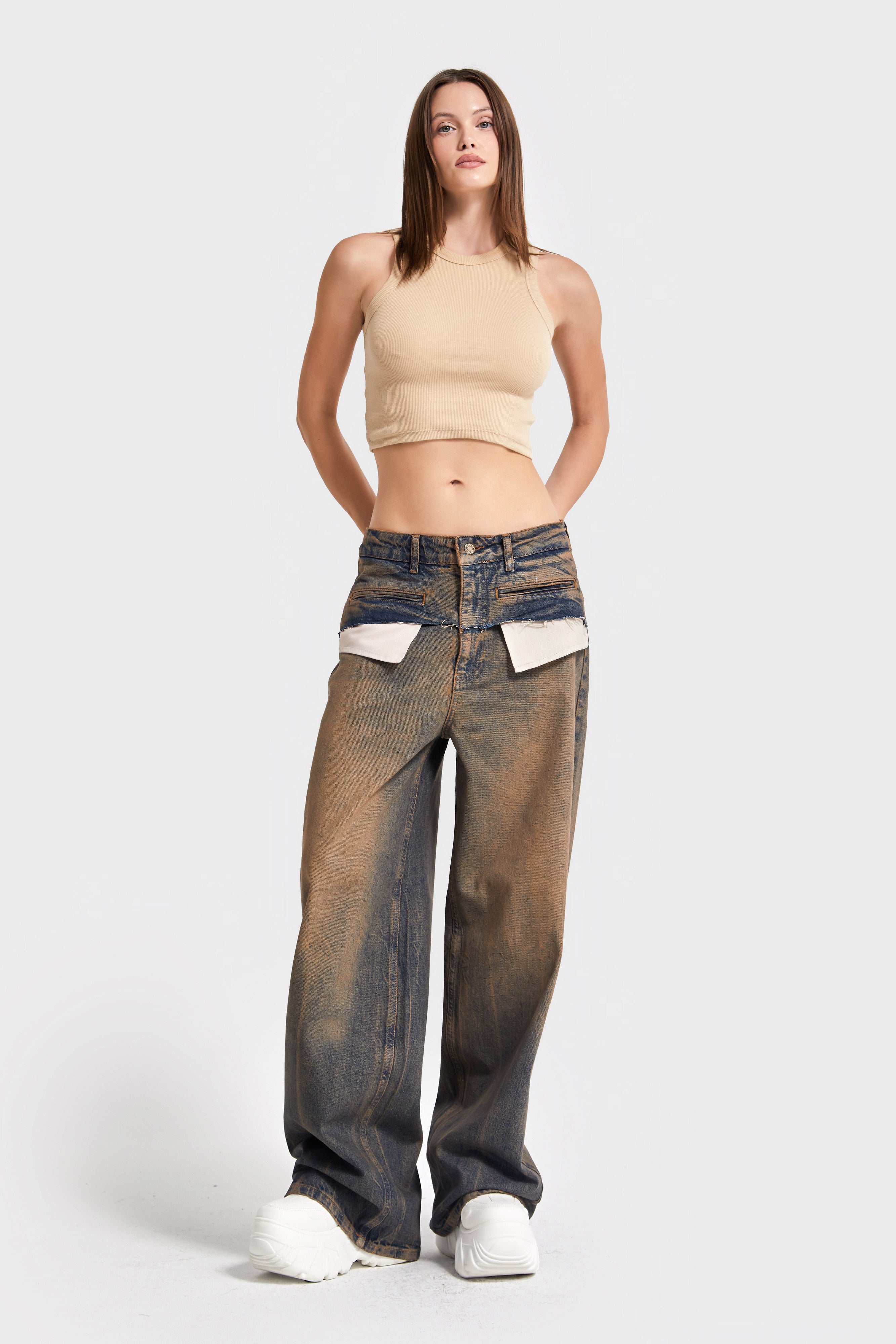 Kadın K.Tint Renk 35w5-85 Süper Baggy Fit Özel Tasarım %100 Koton Denim Jean