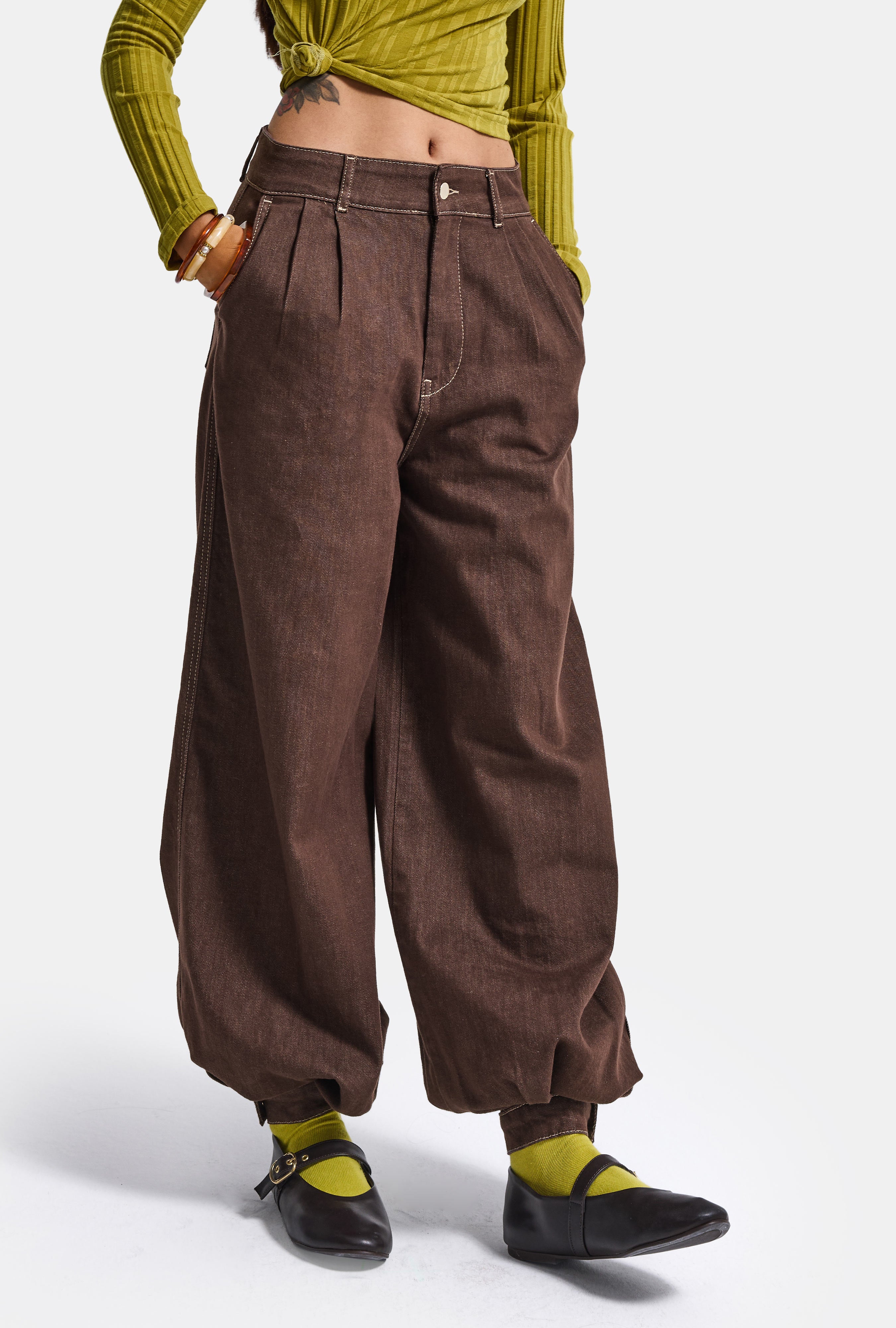 Kadın Kahve 1w6-16 Jogger Ballon Fit Bol Kesim Denim Jean