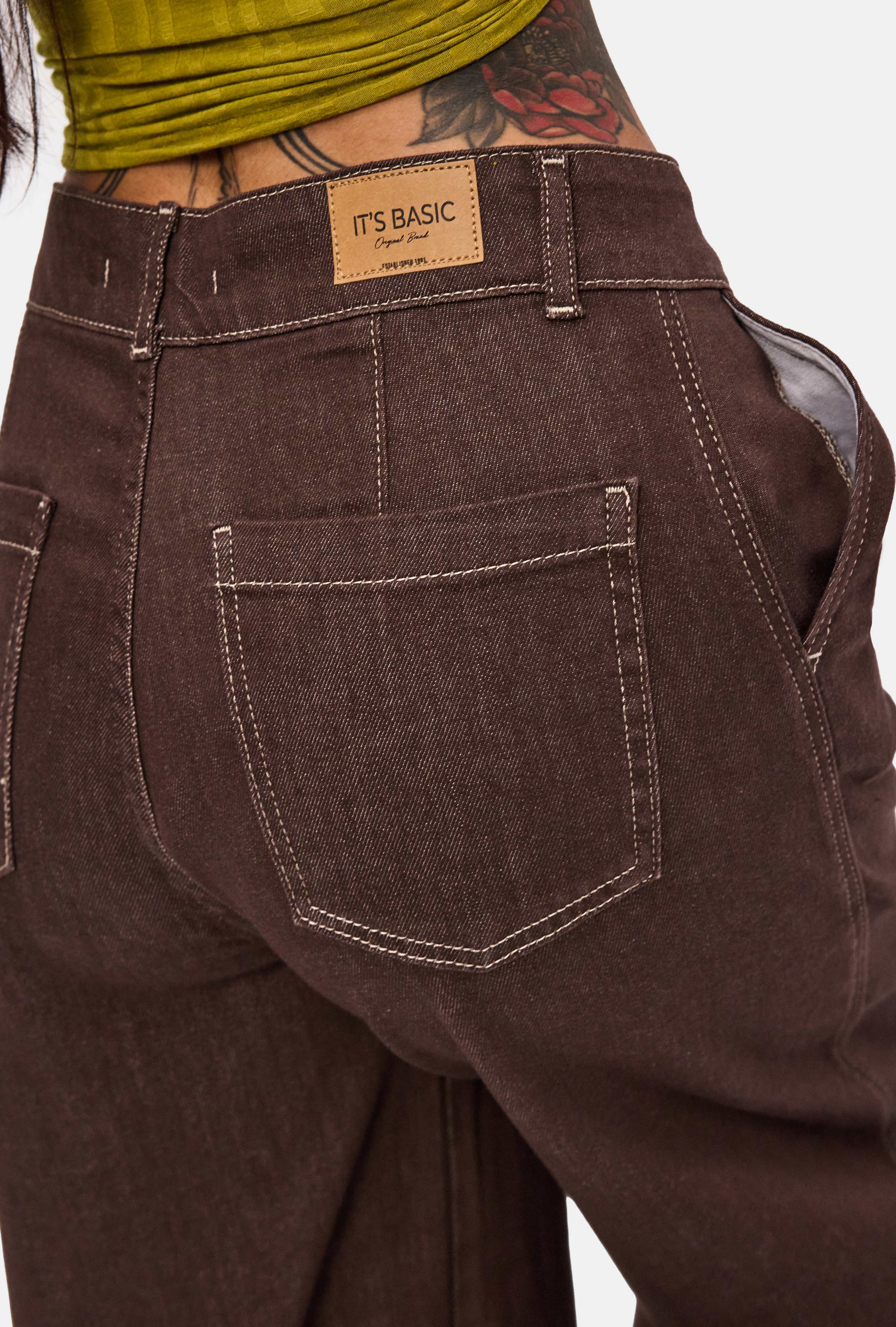 Kadın Kahve 1w6-16 Jogger Ballon Fit Bol Kesim Denim Jean