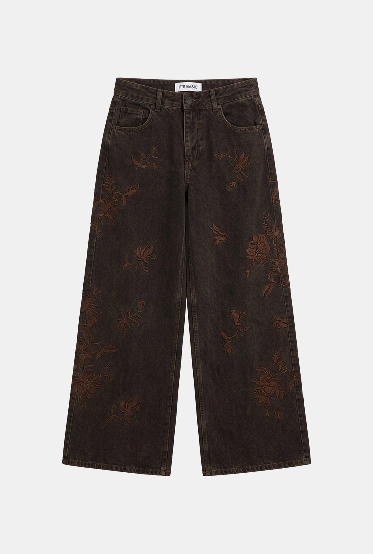 Kadın Kahve 3w6-156 Palazzo Fit Özel Desen Nakış Detaylı Tasarım Denim Jean