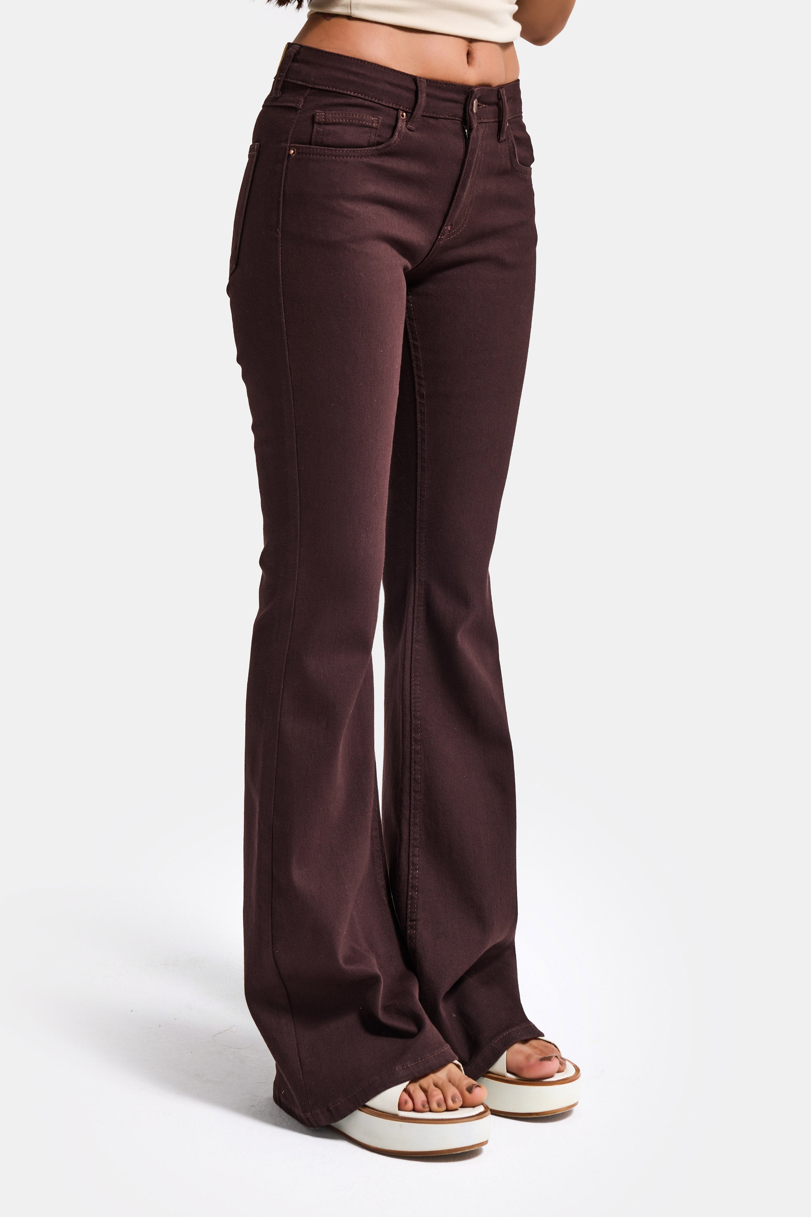 Kadın Kahve 7s6-81 Mid Rise Flare Fit Esnek Kumaş Denim Jean