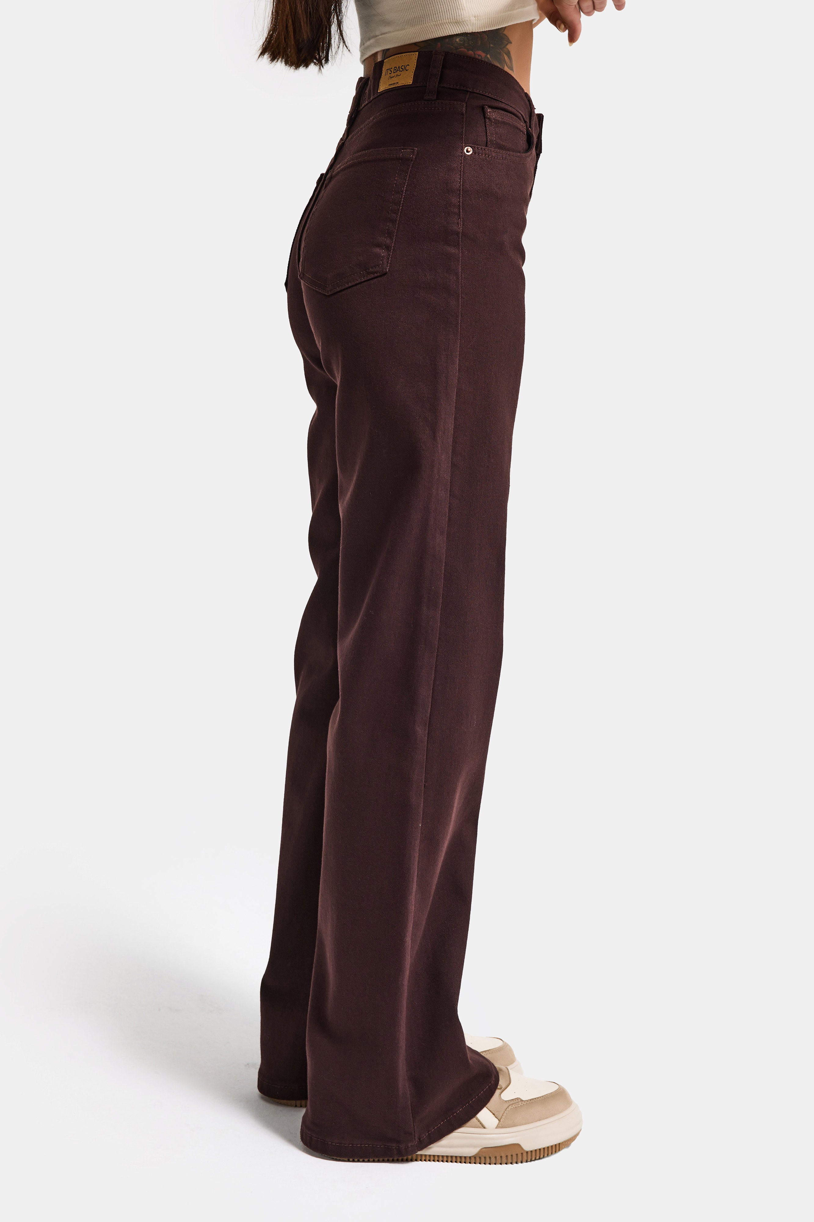 Kadın Kahve 7s6-81 Straight Fit Yüksek Bel Esnek Kumaş Denim Jean