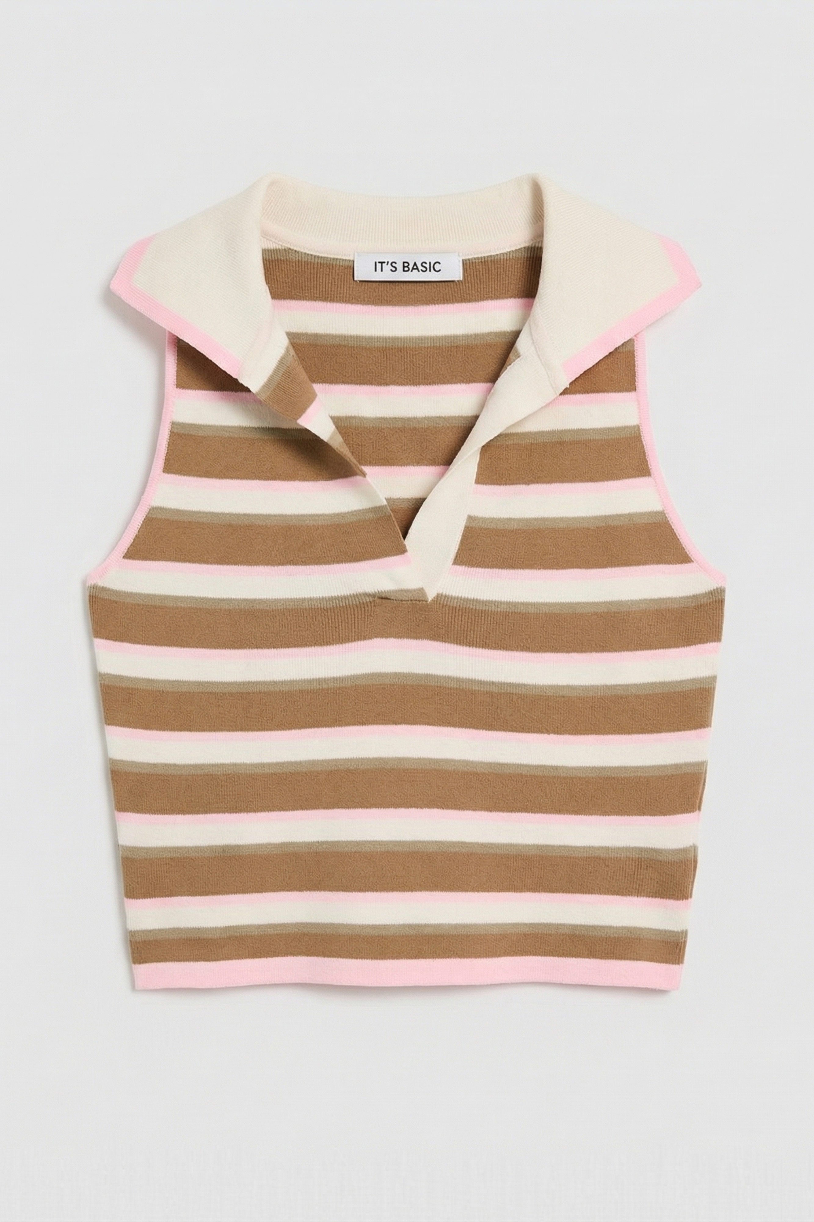 Kadın Kahve Bej s6-98 Crop Fit Polo Yaka İnce Yazlık Triko Body