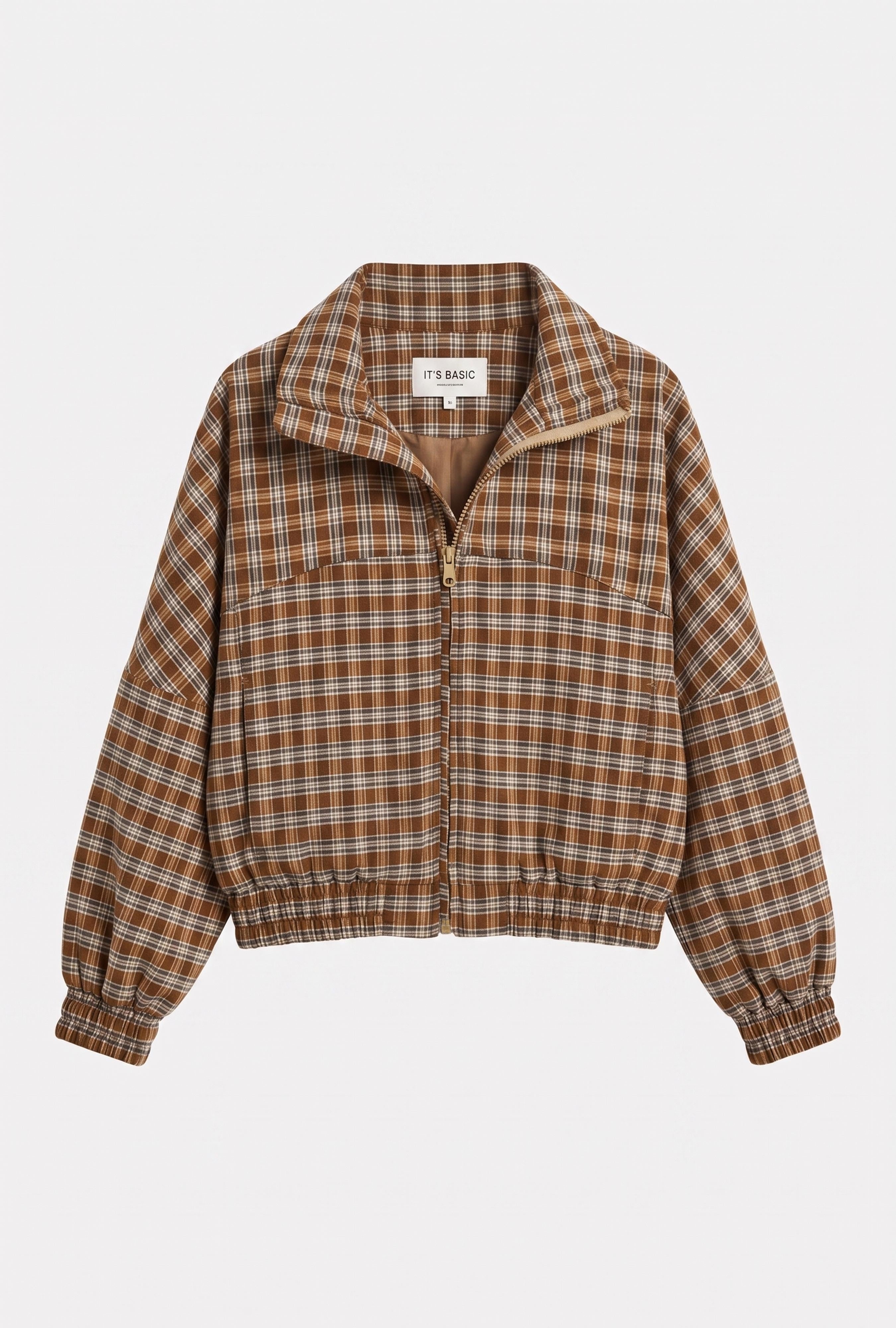 Kadın Kahve Ekose w6-32 Oversize Kemer Boy Tasarım Ceket