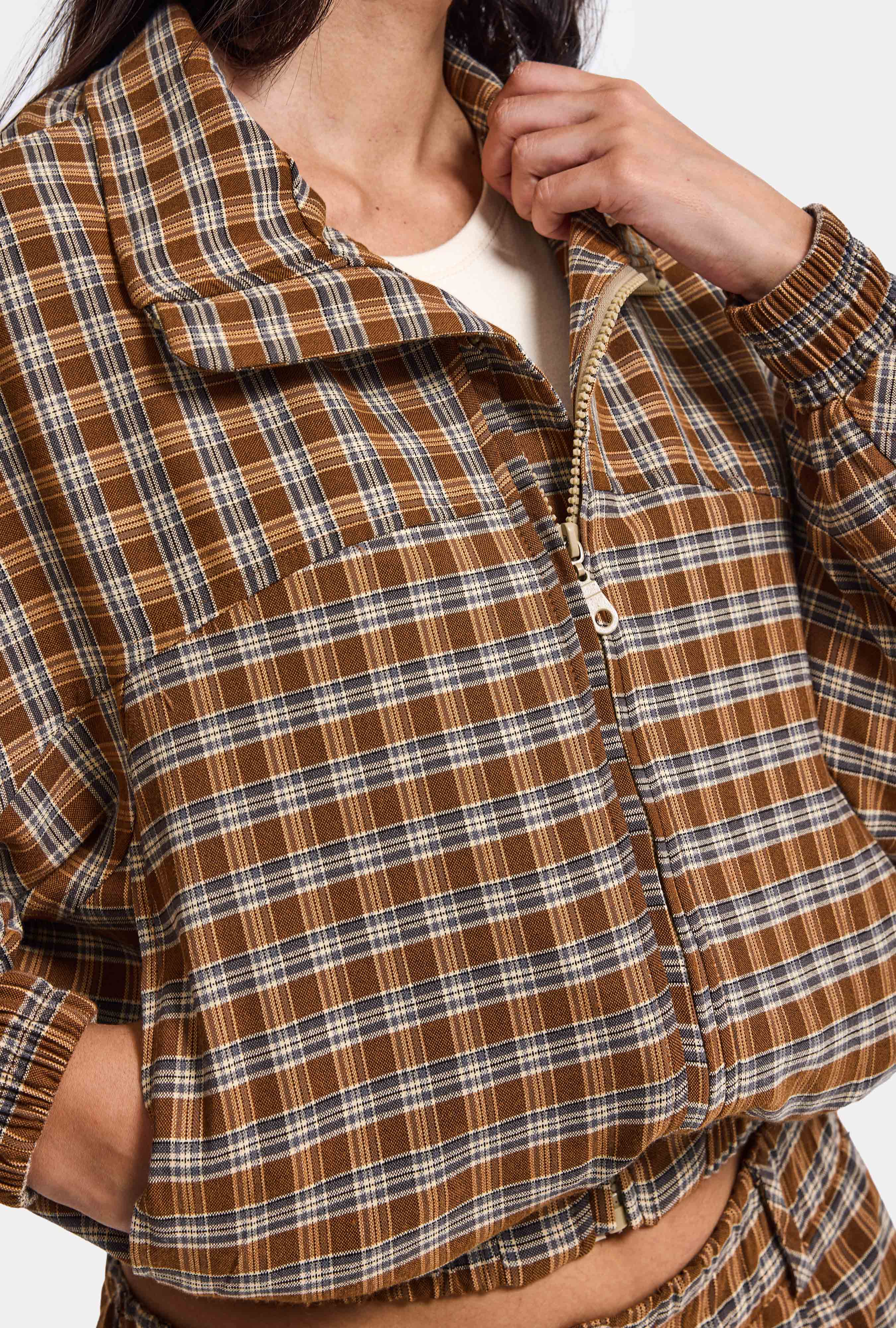 Kadın Kahve Ekose w6-32 Oversize Kemer Boy Tasarım Ceket