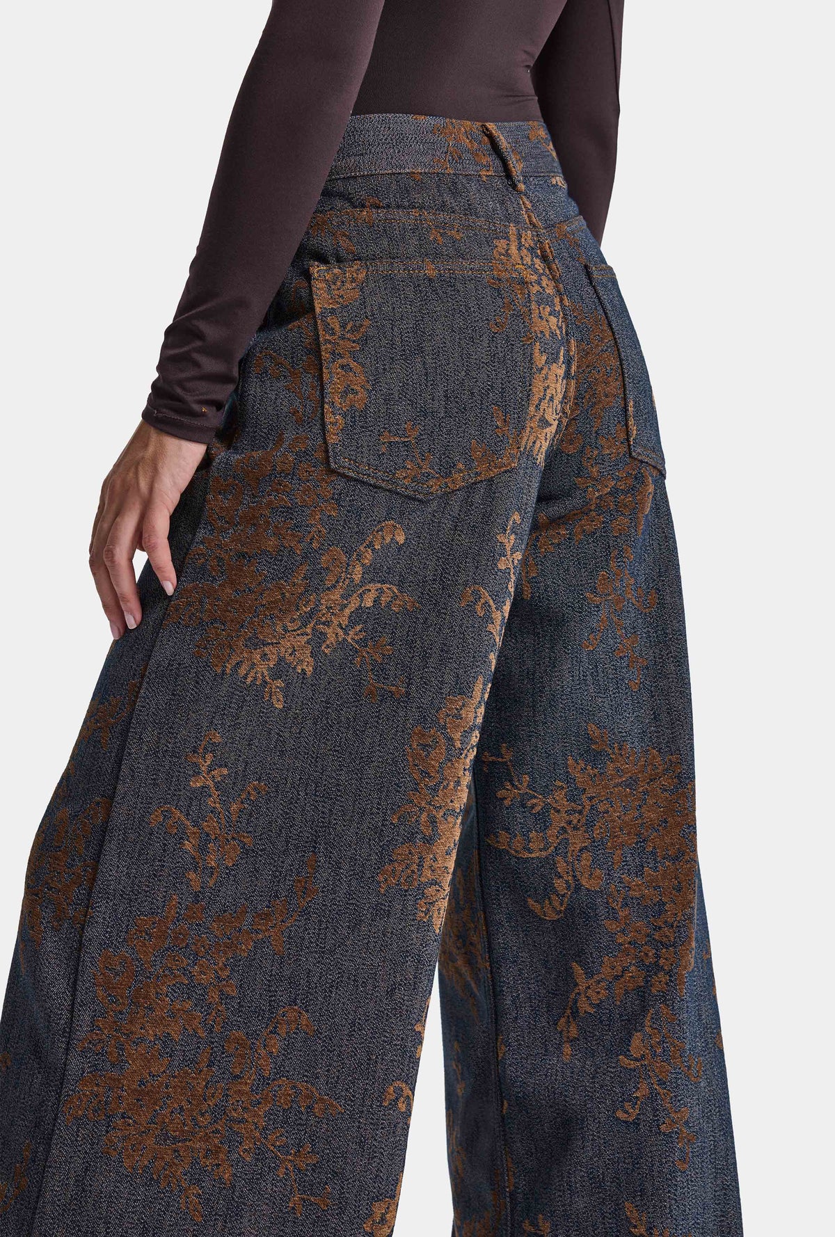 Kadın Kahve Kot 1w6-202 Palazzo Fit Özel Kumaş Tasarım Denim Jean