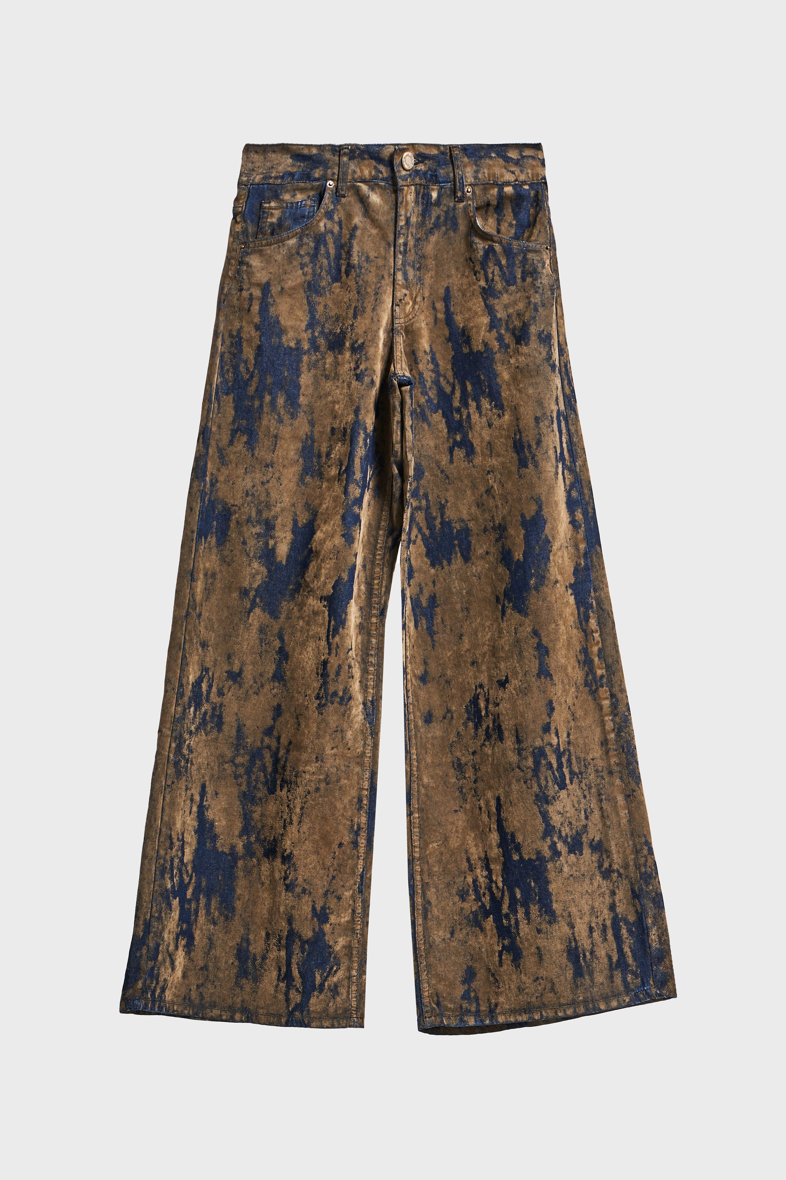 Kadın Kahve Kot Rengi 1w5-15 Palazzo Fit Özel Kumaş Tasarım Denim Jean