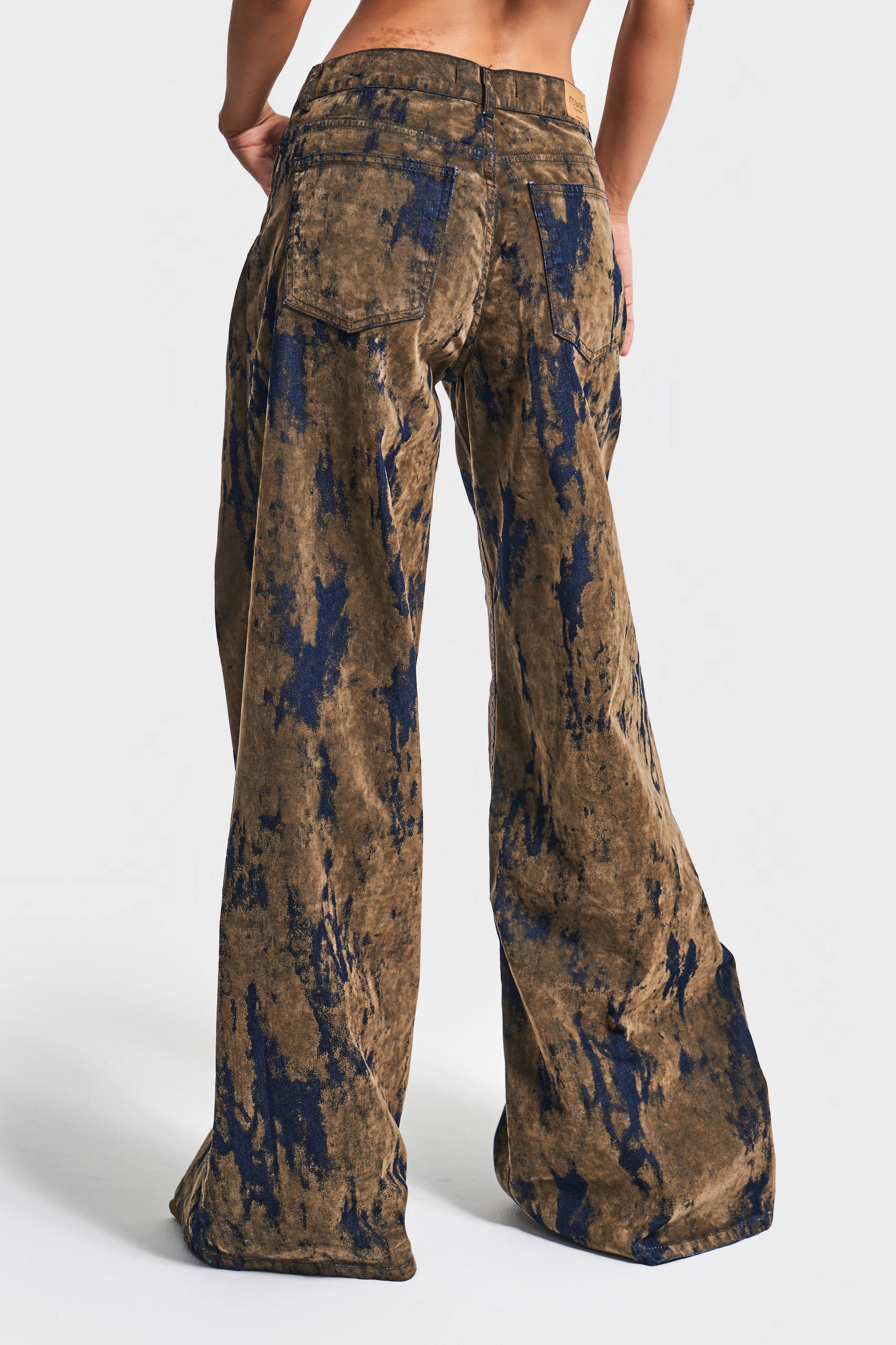 Kadın Kahve Kot Rengi 1w5-15 Palazzo Fit Özel Kumaş Tasarım Denim Jean