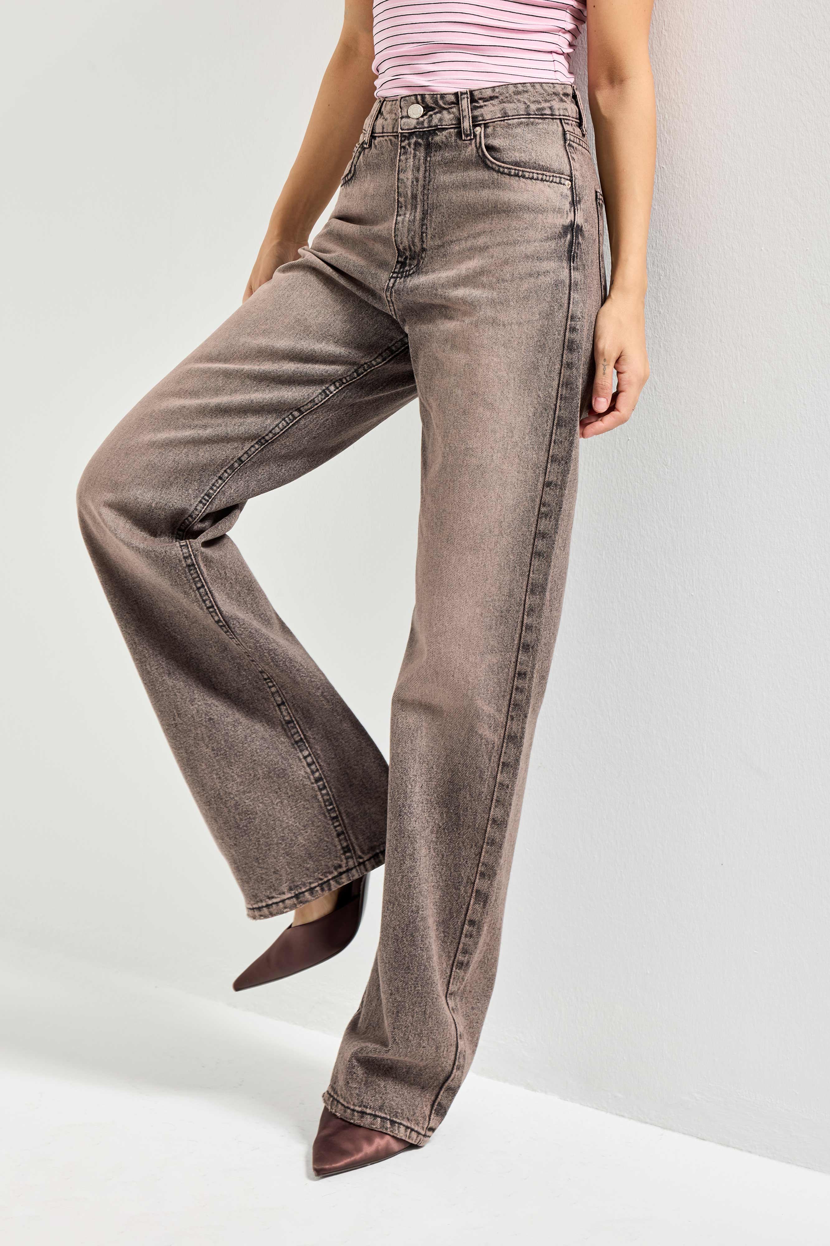 Kadın Kahve Kot Rengi Doris 4s6-166 Straight Fit Yüksek Bel %100 Koton Denim Jean