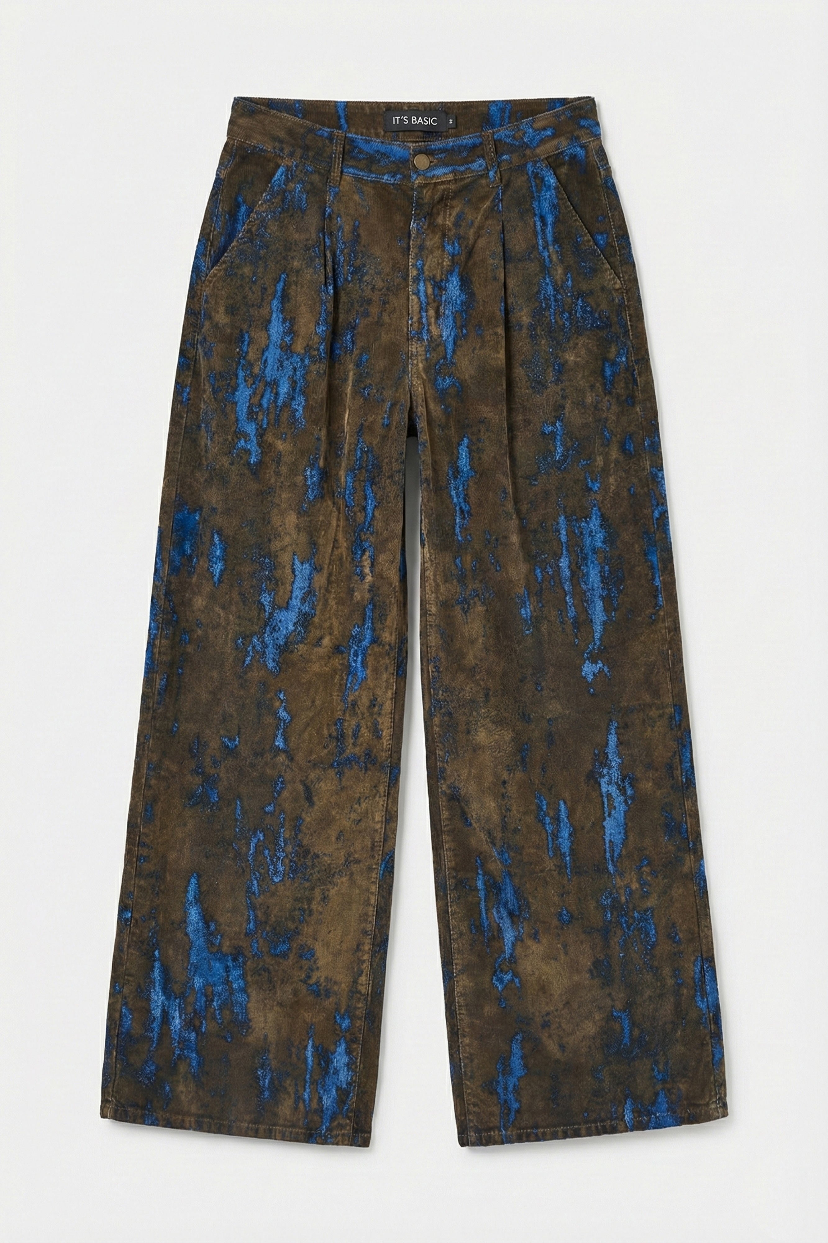 Kadın Kahve Mavi 1s6-15 Palazzo Fit Bol Kesim Özel Flok Kumaş Tasarım Denim Jean