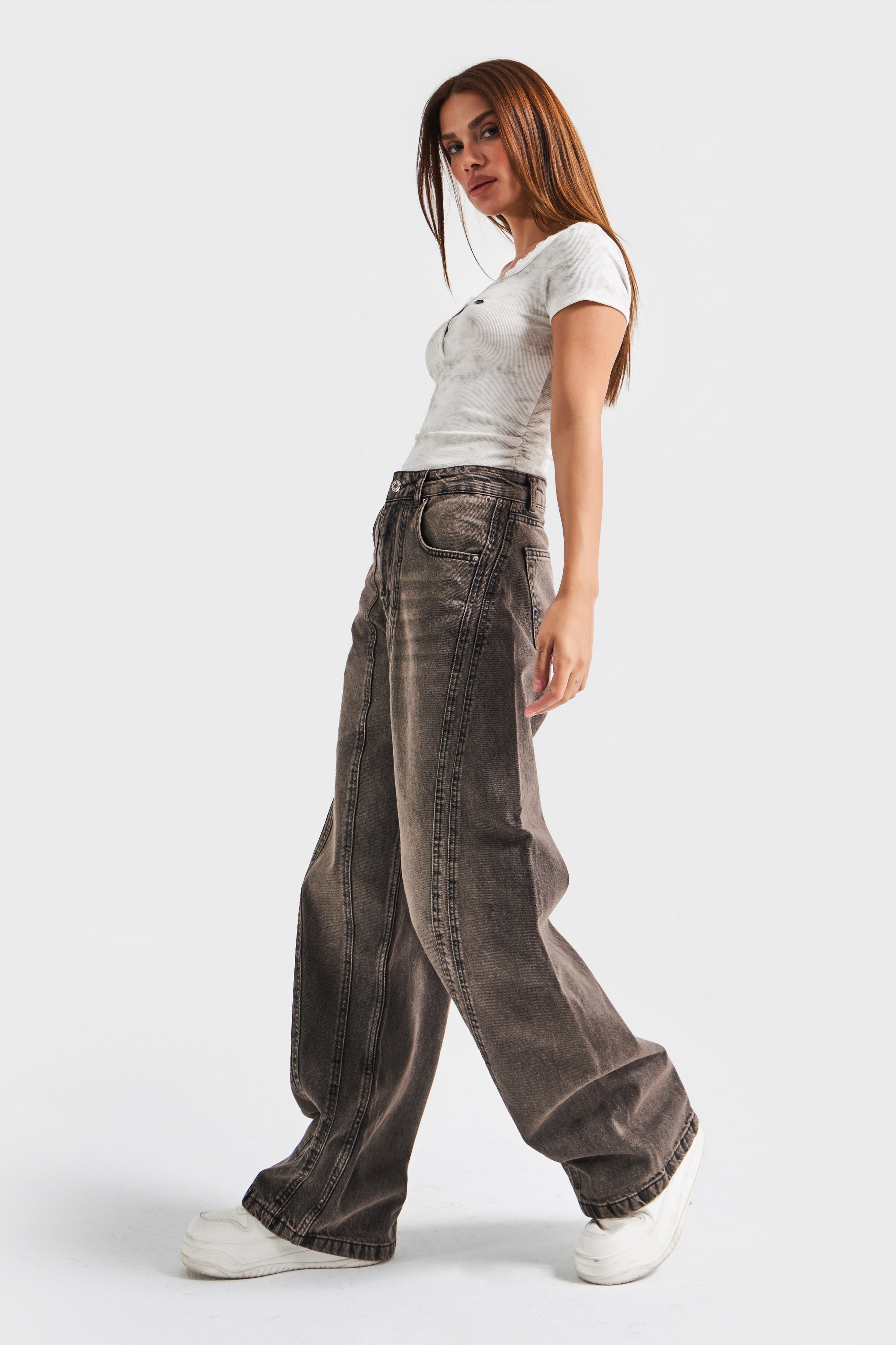 Women's Brown Color 2w470 Loose Cut Design Denim