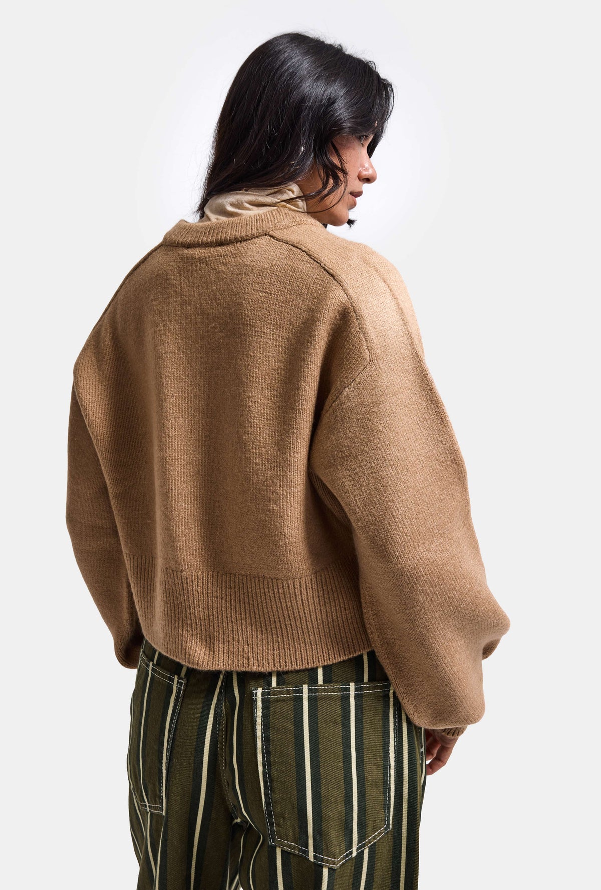 Kadın Kahve w6-172 Oversize Düğmeli Kazak Hırka