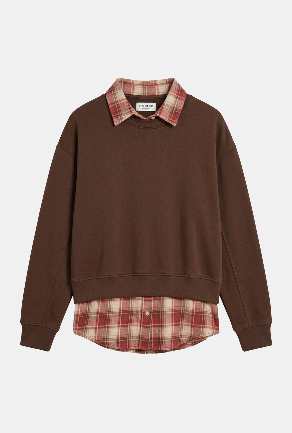 Kadın Kahve w6-81 Oversize Ekose Gömlek Detaylı Tasarım Sweatshirt