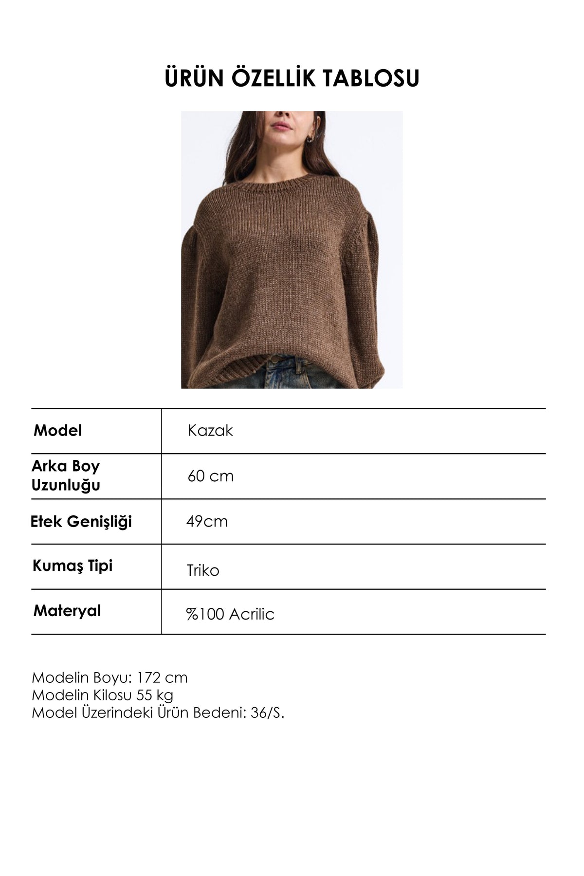 Kadın Kahve w6-81 Oversize Triko Kazak