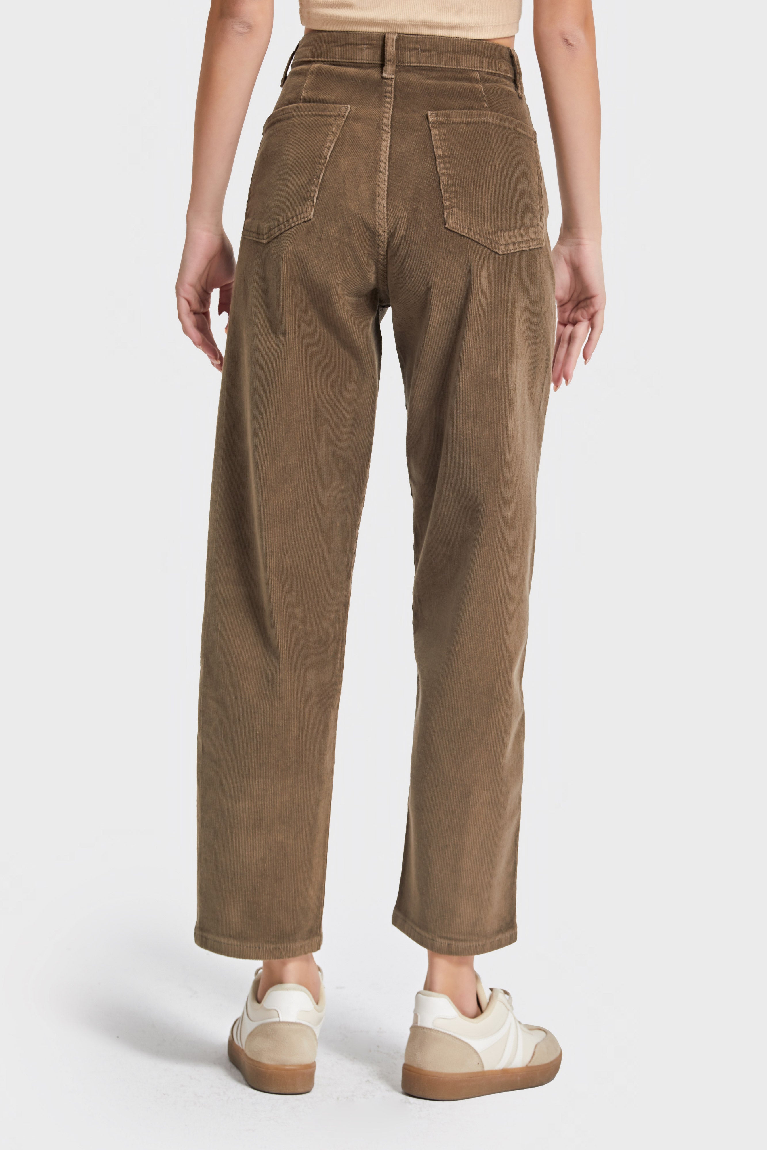 Kadın Kahverengi 26w5-82 Relax Fit İnce Fitilli Kadife Velvet Kumaş Pantolon