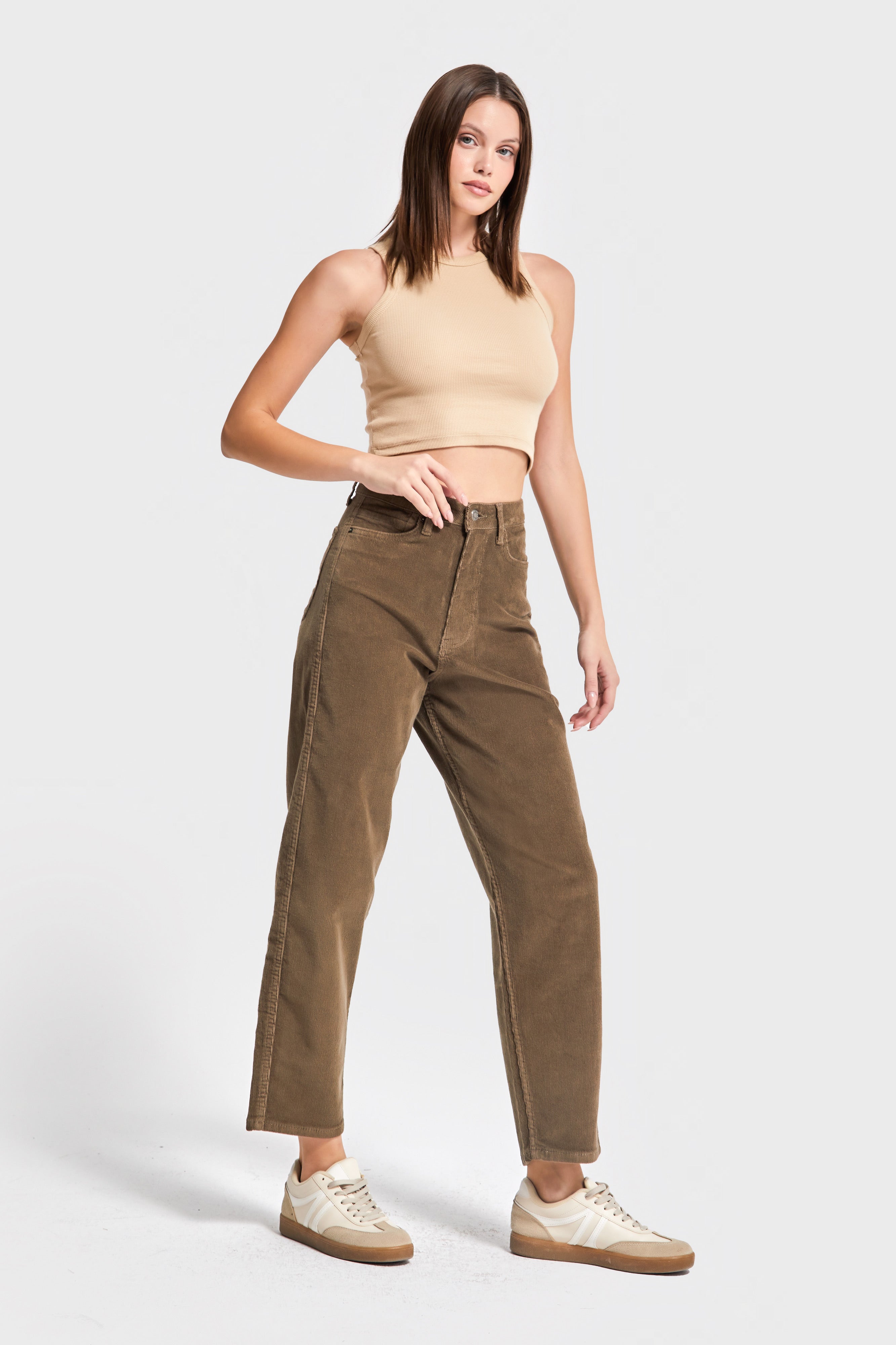 Kadın Kahverengi 26w5-82 Relax Fit İnce Fitilli Kadife Velvet Kumaş Pantolon