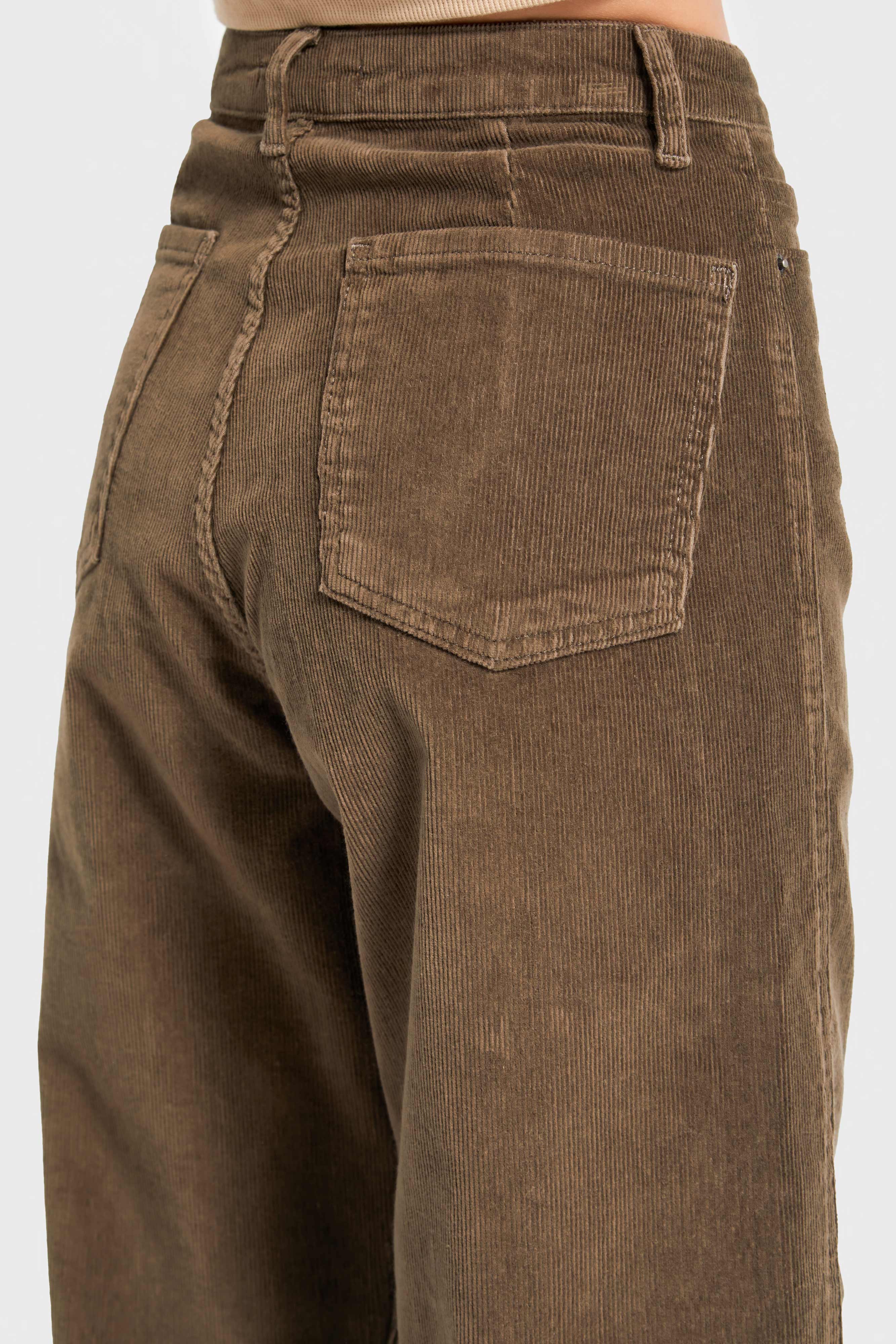 Kadın Kahverengi 26w5-82 Relax Fit İnce Fitilli Kadife Velvet Kumaş Pantolon