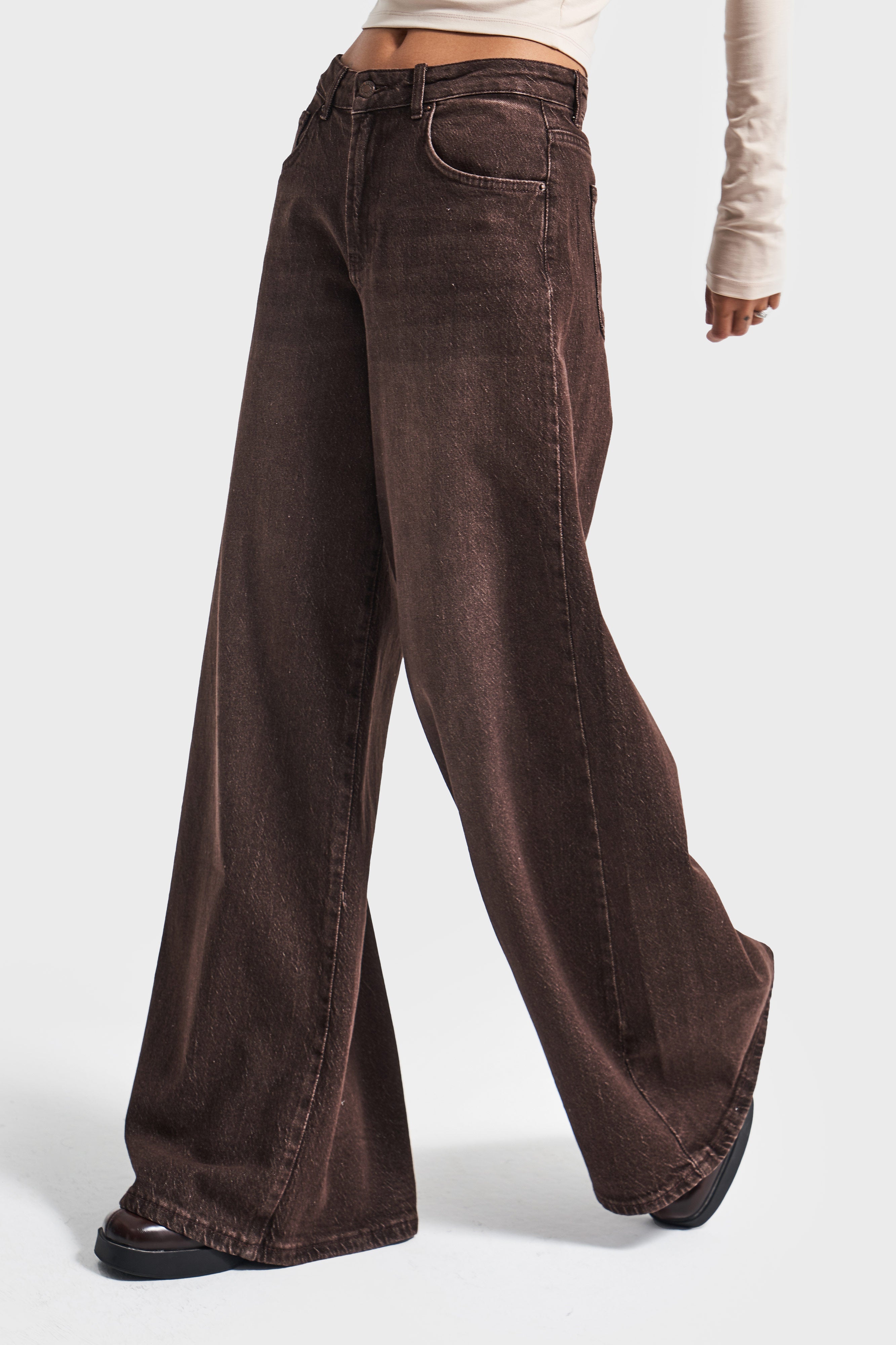 Kadın Kahverengi 2w5-16 LYL36 Palazzo Fit Esnek Elastan Kumaş Denim Jean