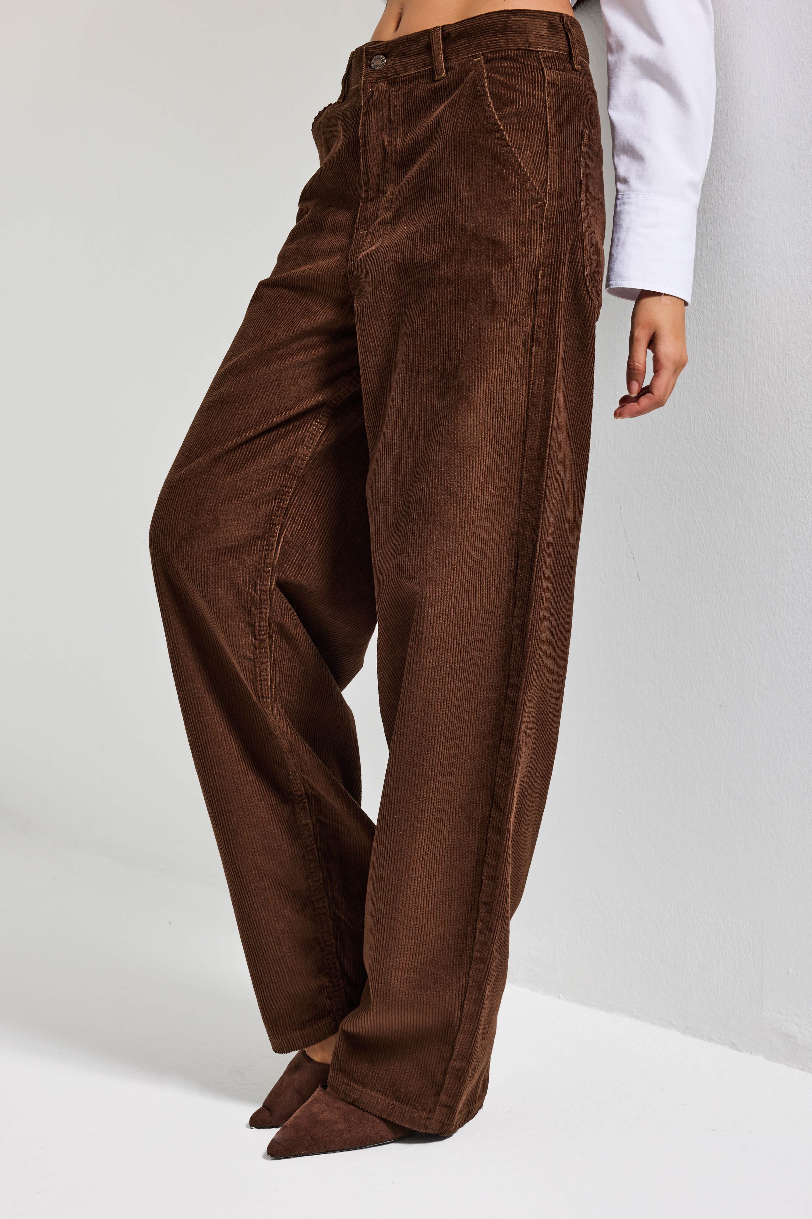 Kadın Kahverengi 8-26w5-42 Skater Fit Fitilli Velvet Kadife Kumaş Pantolon